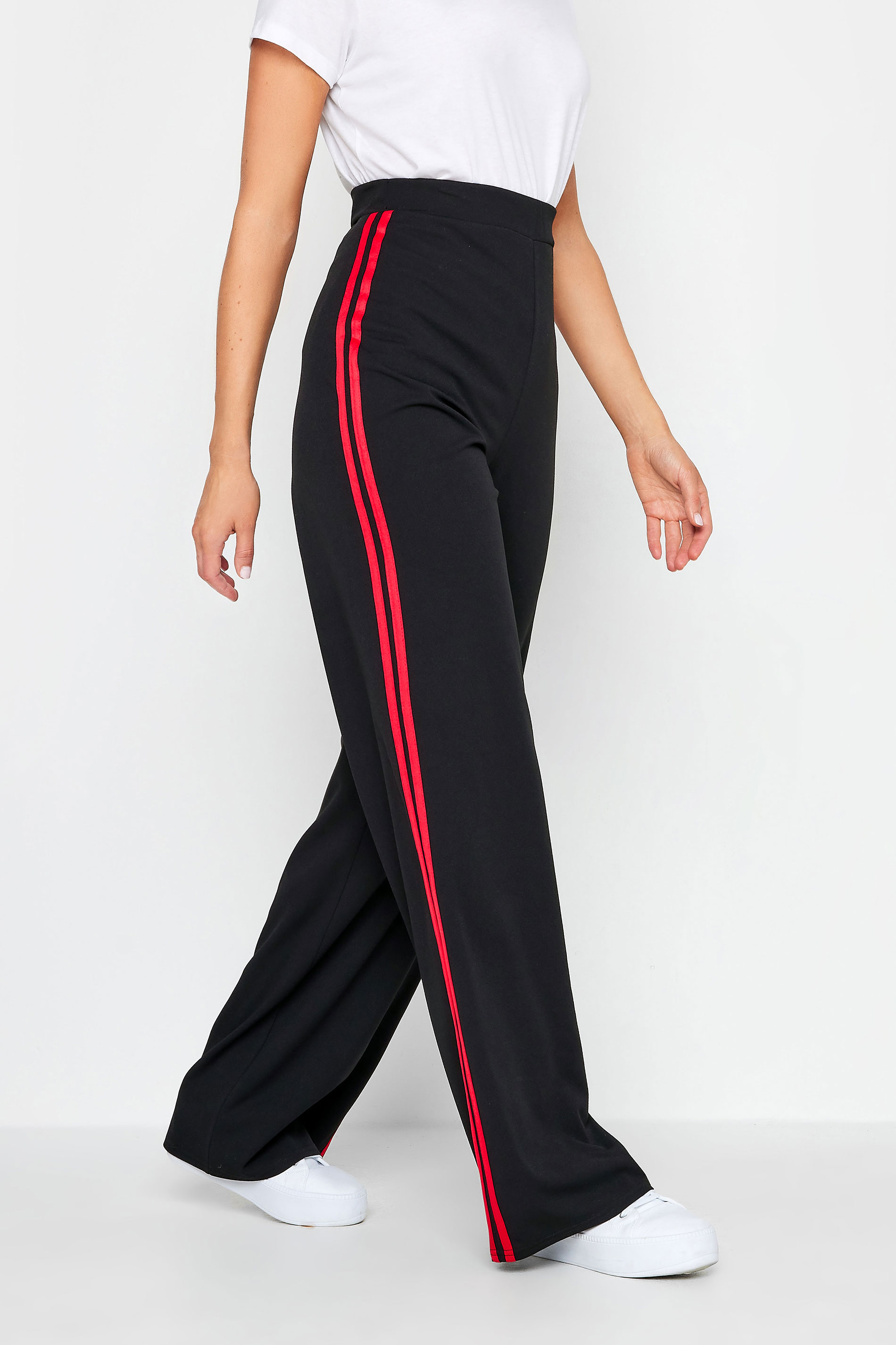 2023 New Casual Side Stripe Womens Red Joggerssweatpants Streetwear Baggy  Wide Leg Trousers Elastic High Waist Women'S Pants - AliExpress