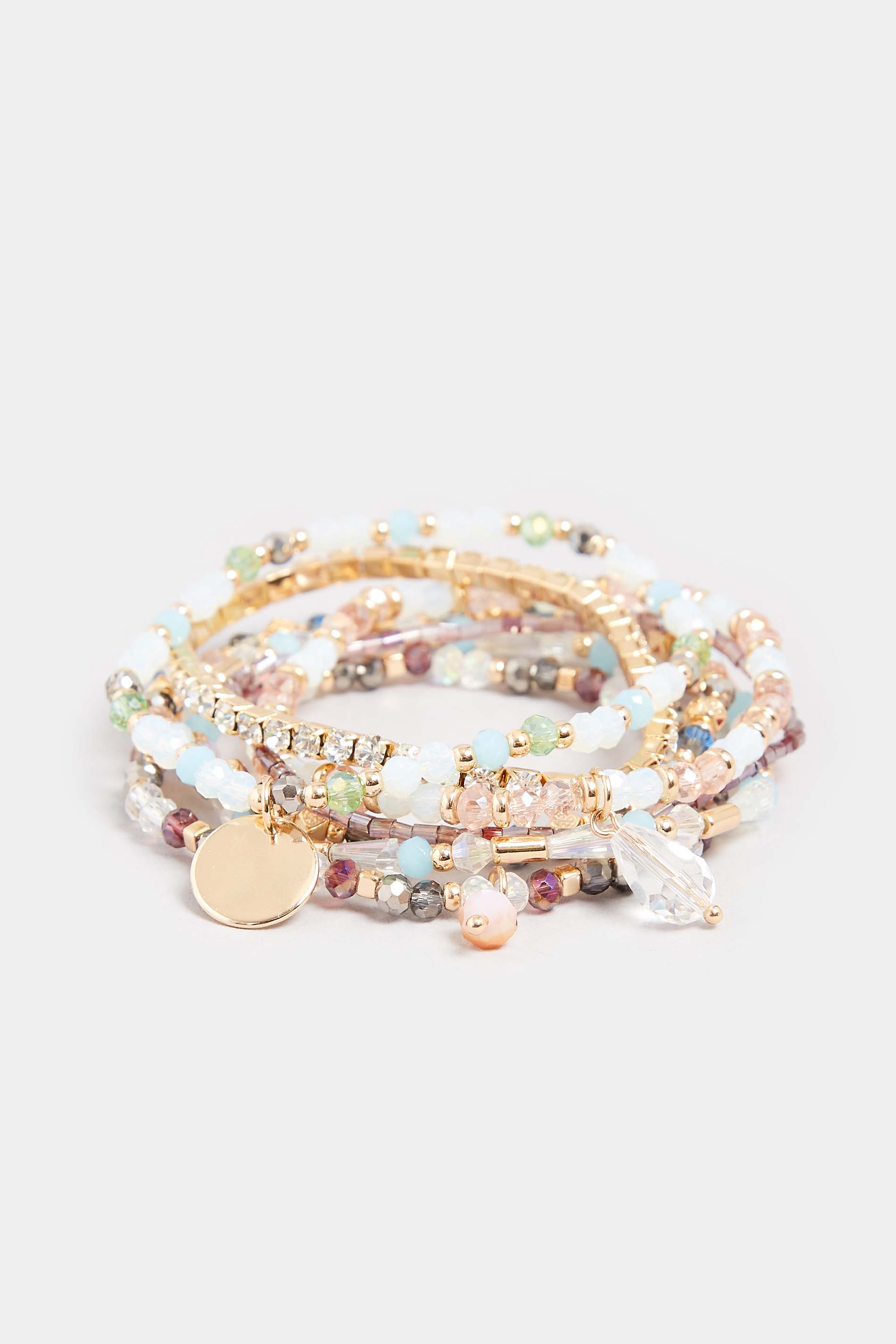 Gold Tone 7 PACK Diamante Bead Bracelet Set | Yours Clothing  3