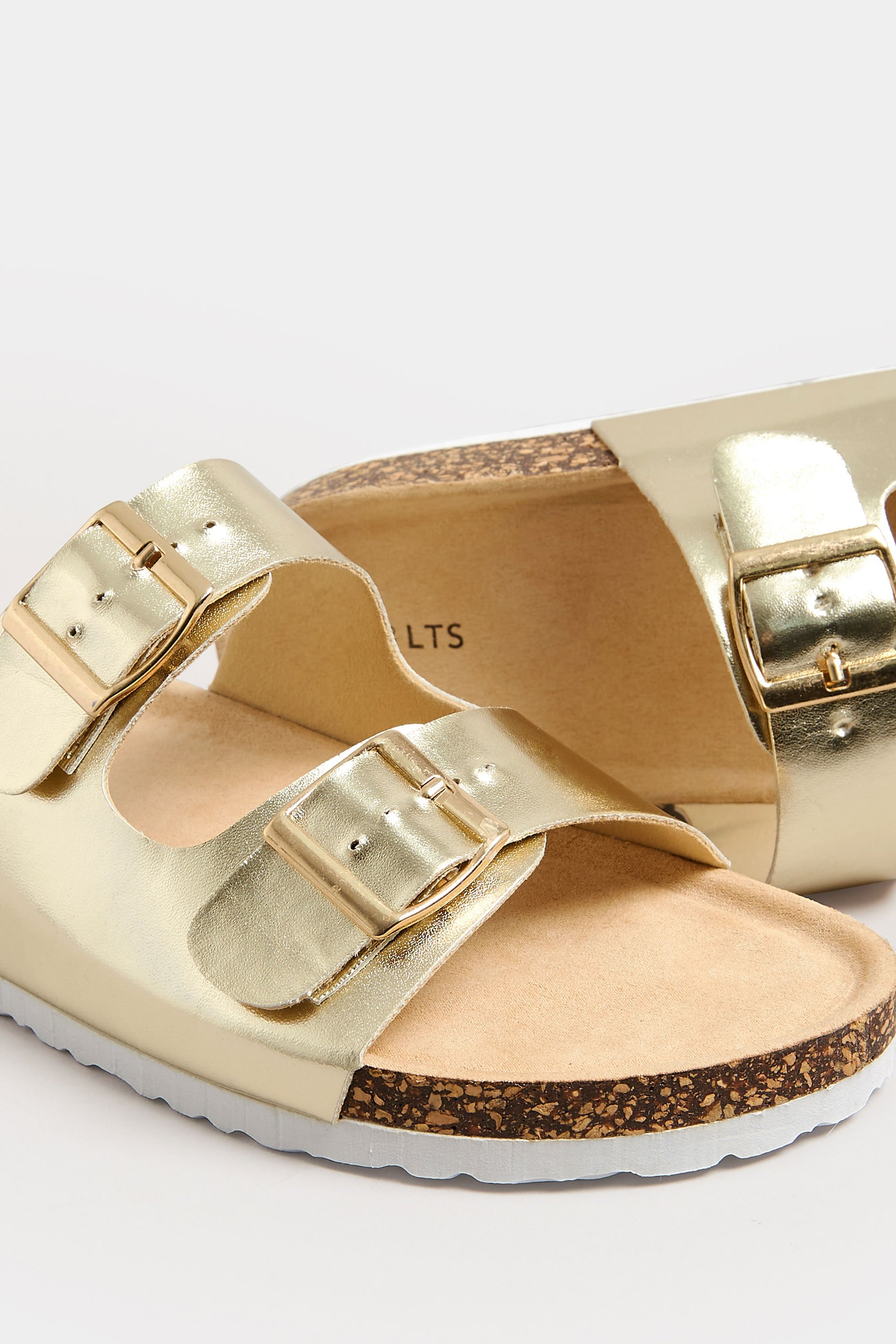 LTS Gold Buckle Strap Footbed Sandals In Standard Fit Long Tall