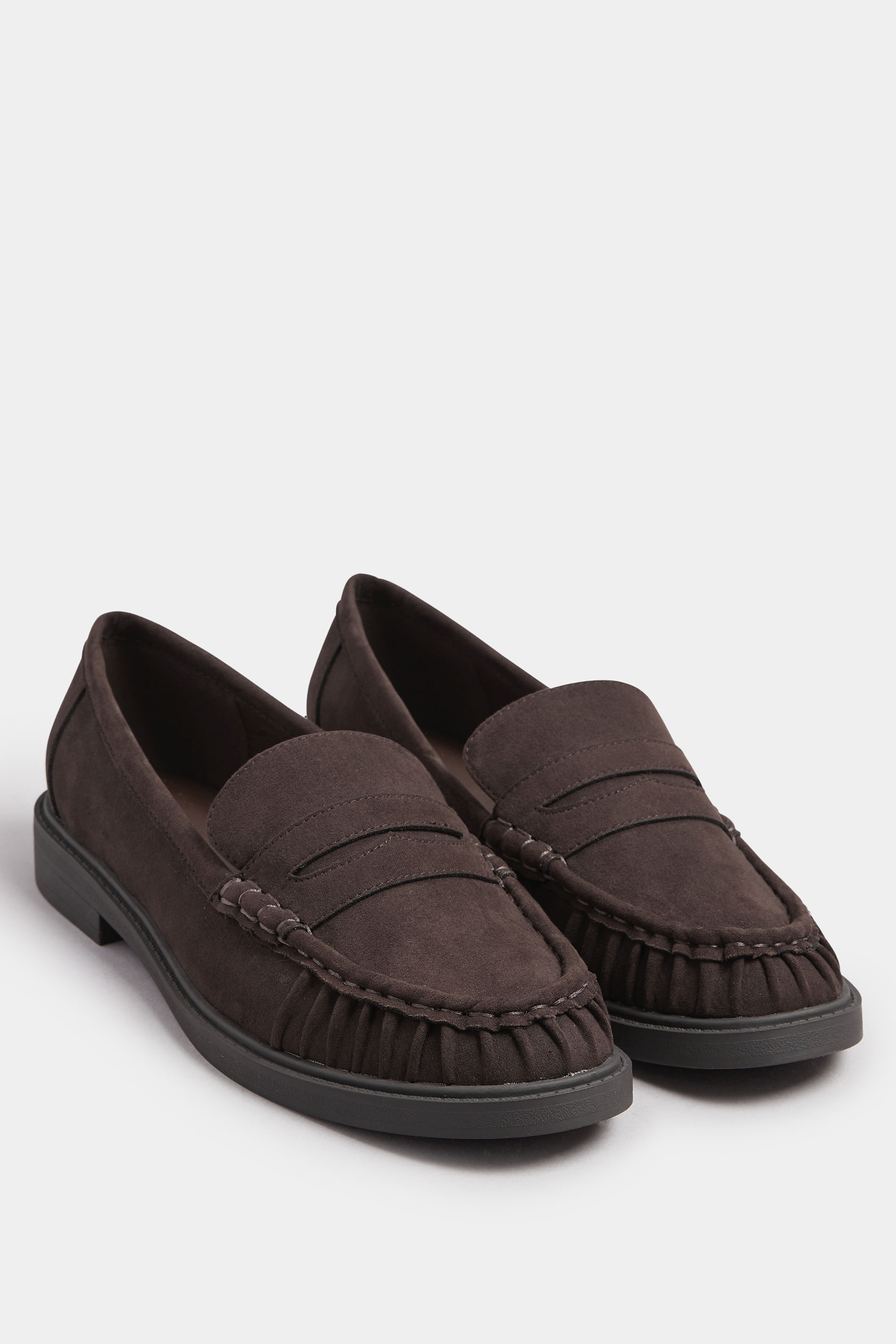 Chocolate Brown Faux Suede Ruched Front Loafers In Extra Wide EEE Fit | Yours Clothing 3
