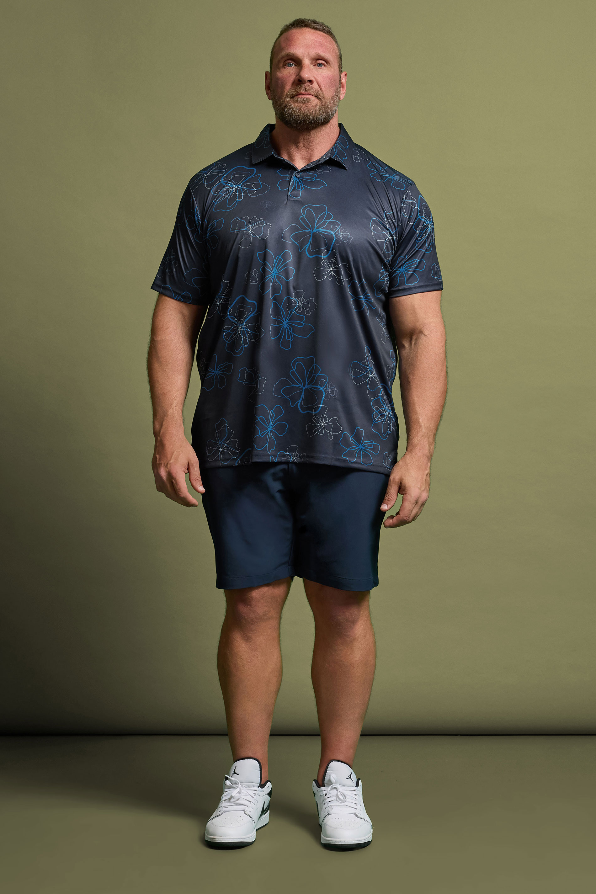 BadRhino Golf Big & Tall Navy Blue Floral Print Polo Shirt | BadRhino 2