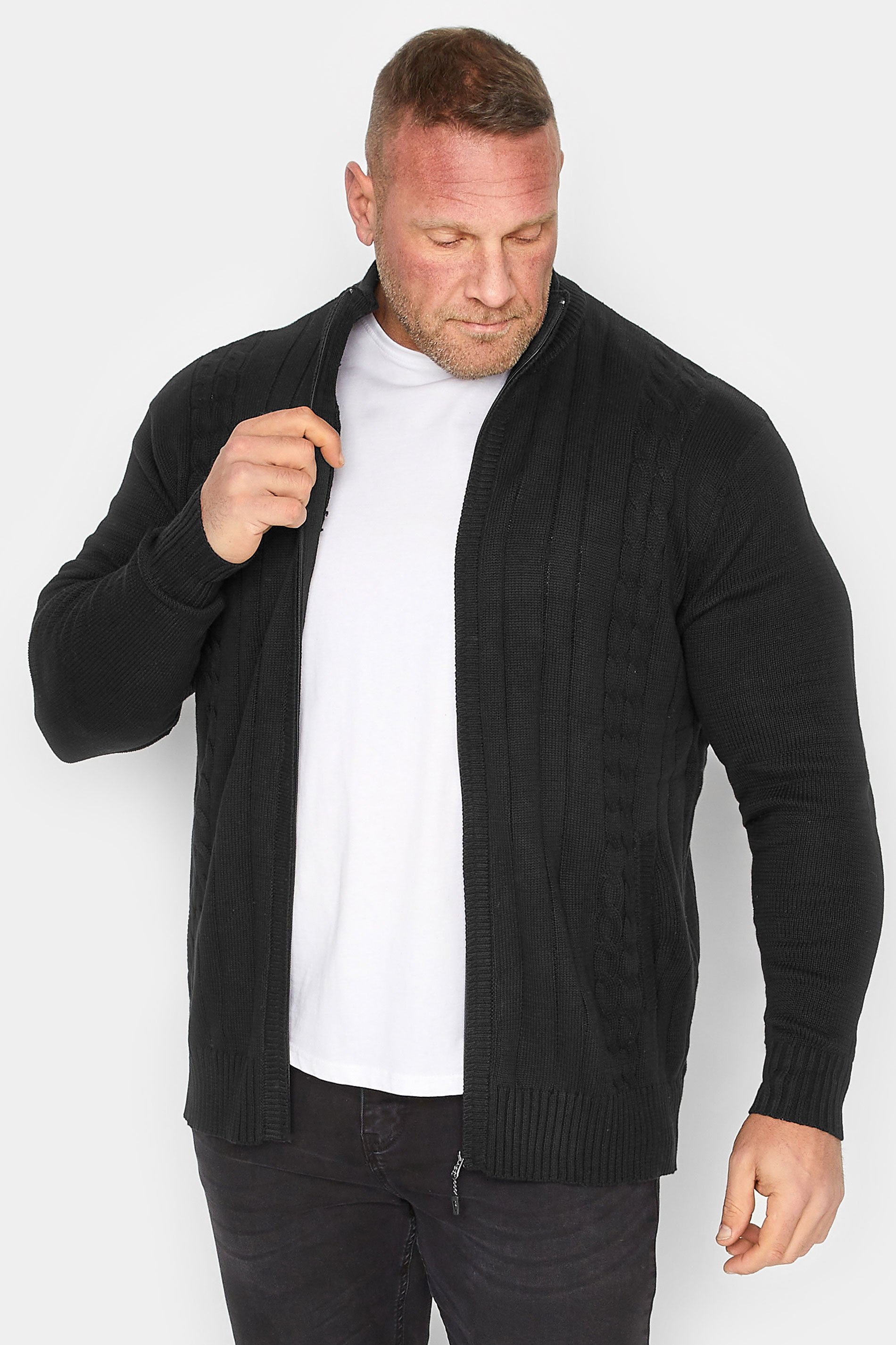 KAM Big & Tall Black Cable Knit Cardigan | BadRhino 1