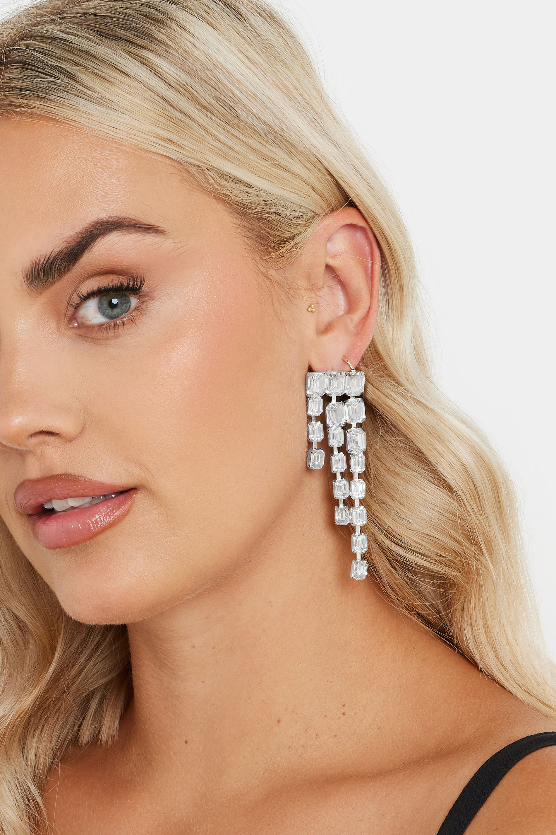 Silver Tone Diamante Statement Earrings | Yours Clothing 1