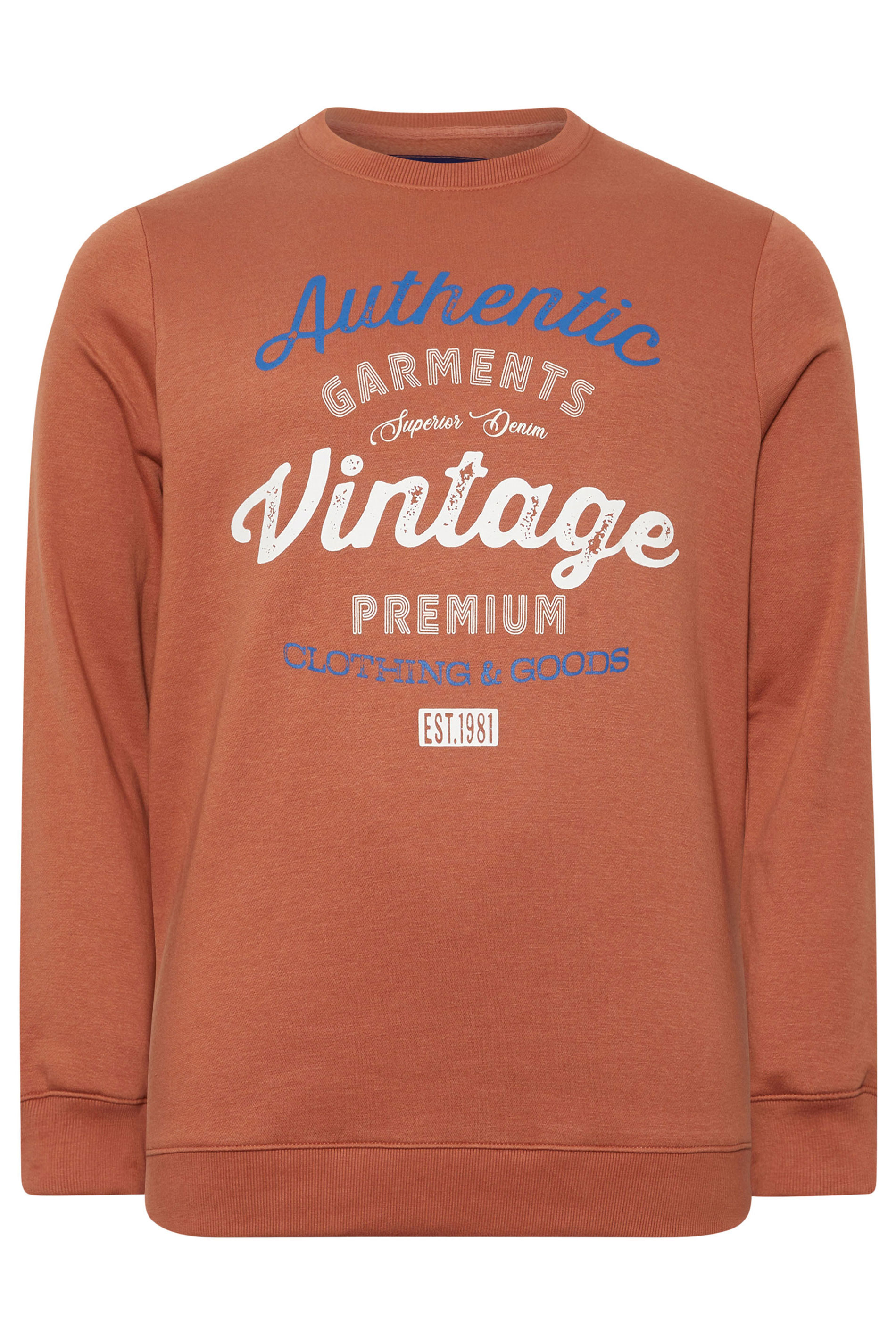 BadRhino Big & Tall Rust Orange 'Authentic Vintage' Graphic Sweatshirt | BadRhino 4