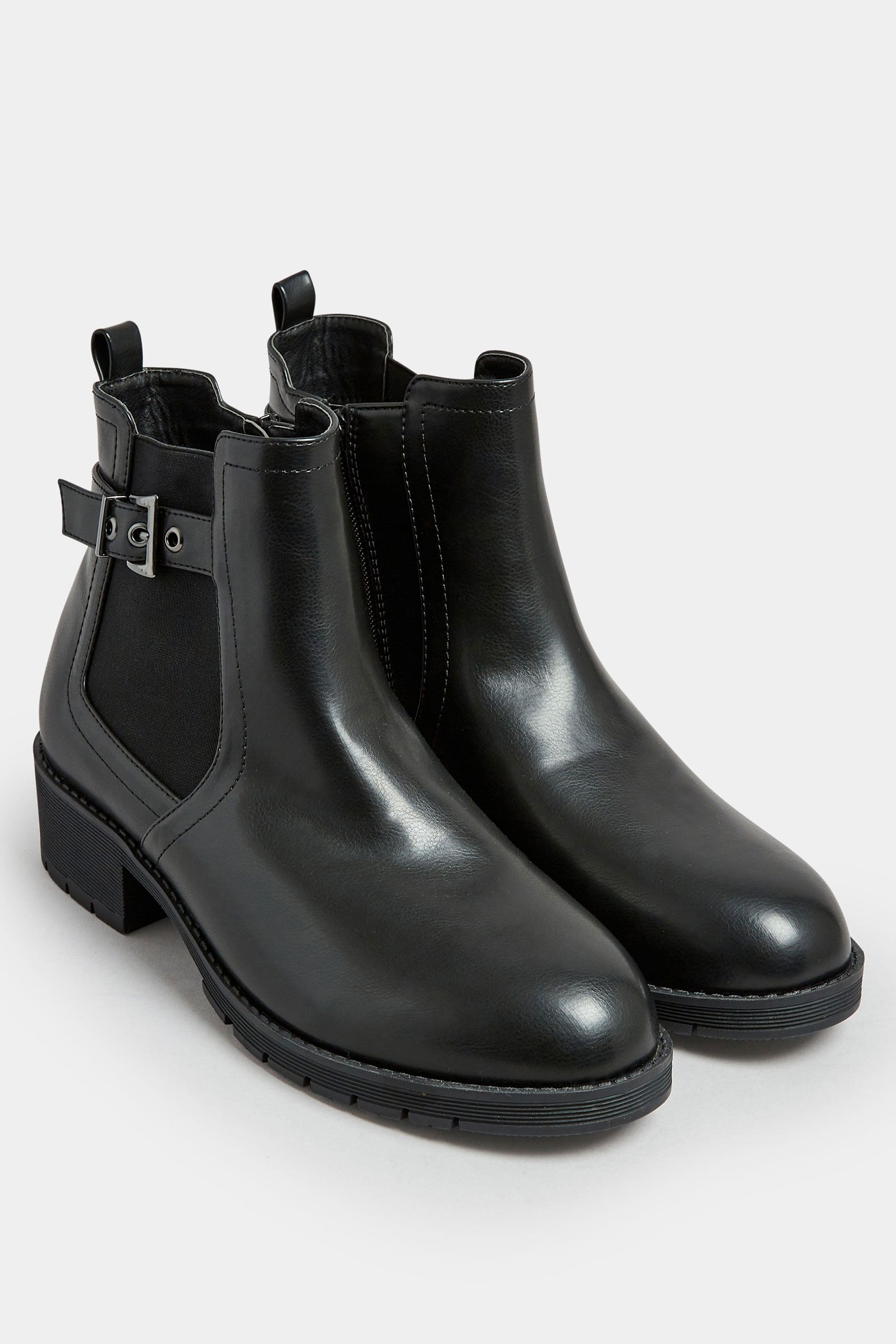 Black Faux Leather Buckle Ankle Boots In Wide E Fit & Extra Wide EEE Fit | Yours Clothing 2
