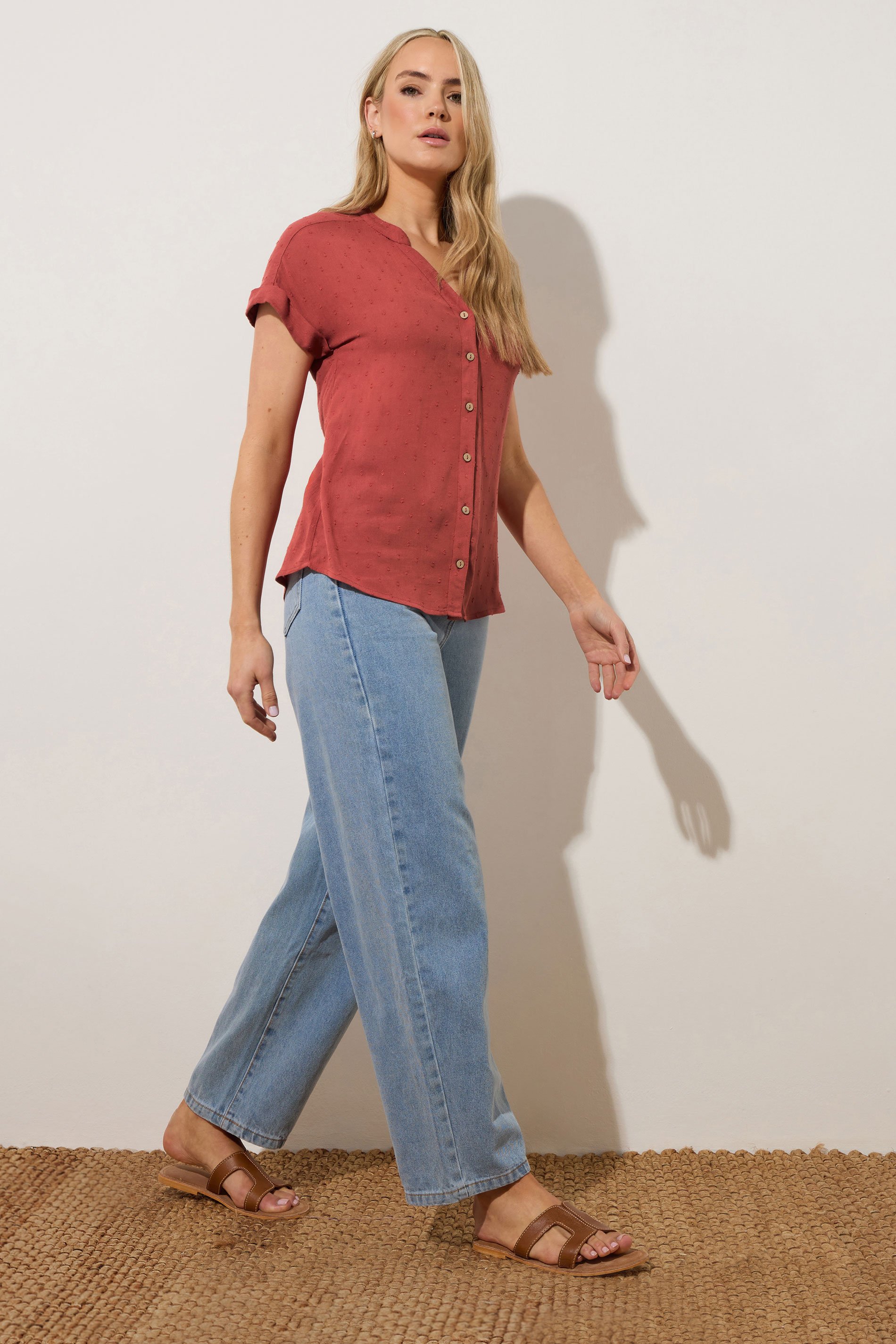 LTS Tall Coral Pink Dobby Spot Blouse | Long Tall Sally 3