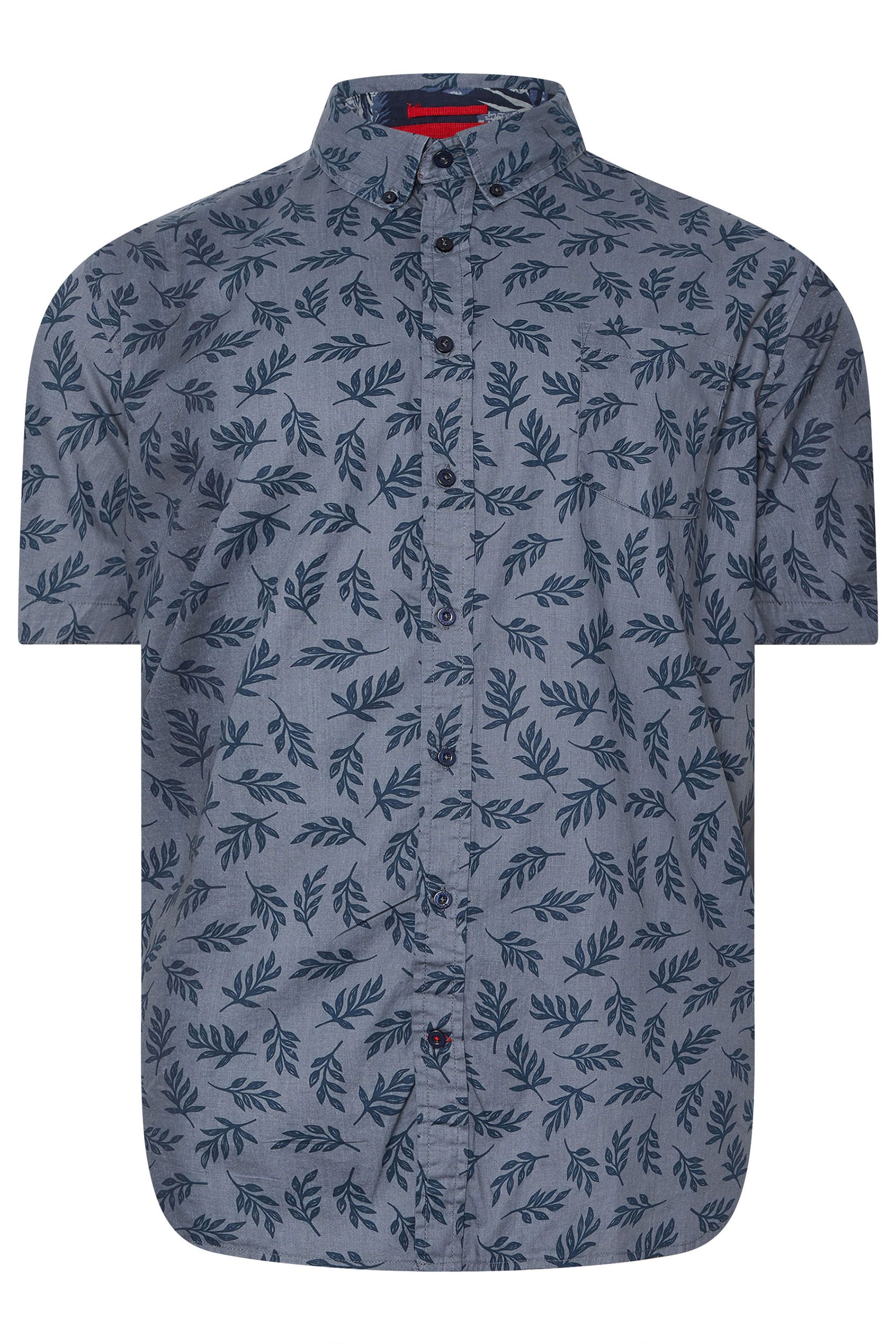 D555 Big & Tall Blue Hawaiian Leaf Print Shirt | BadRhino 3