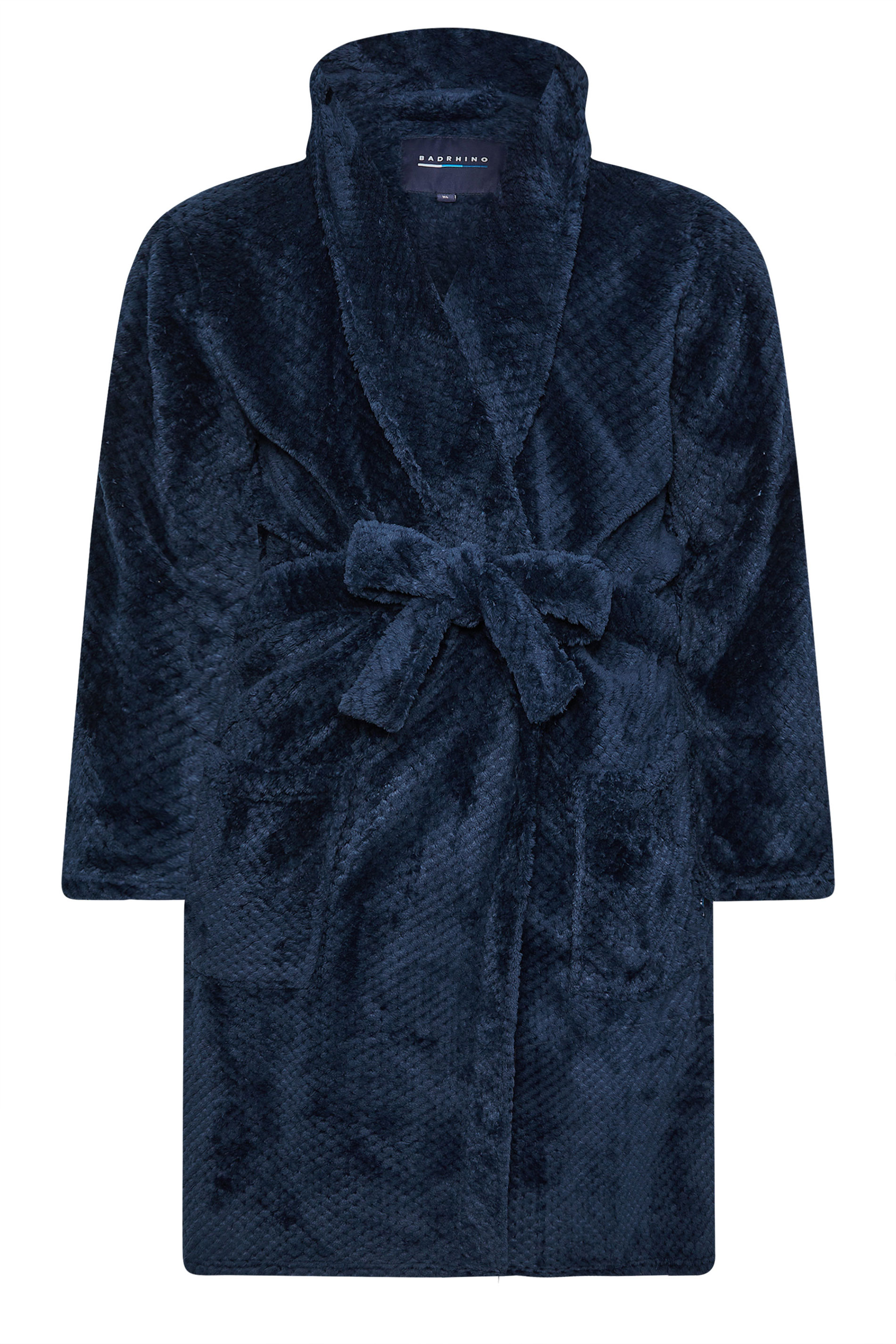 BadRhino Big & Tall Navy Blue Textured Fleece Dressing Gown | BadRhino 4