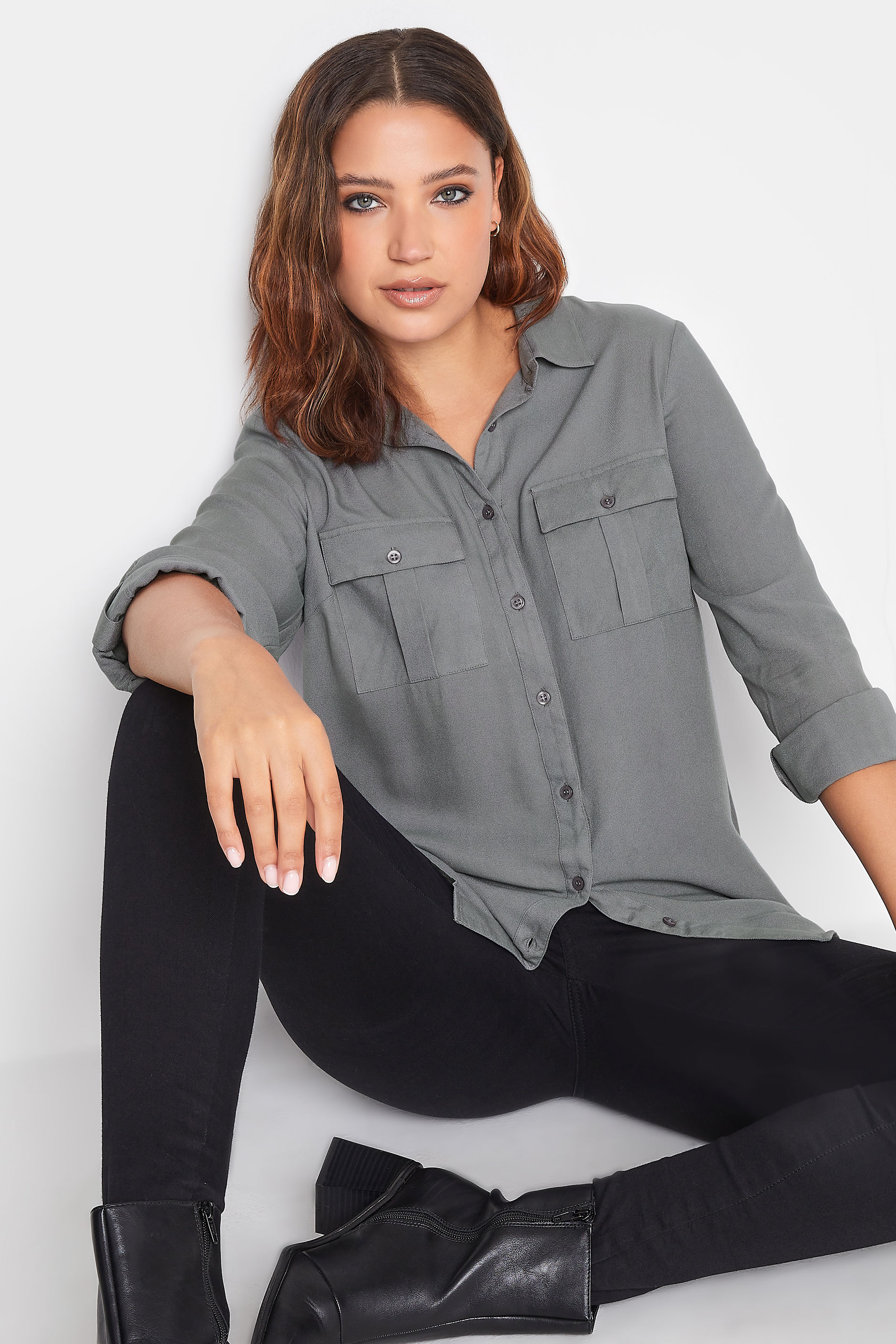 LTS Tall Grey Long Sleeve Utility Shirt | Long Tall Sally 4