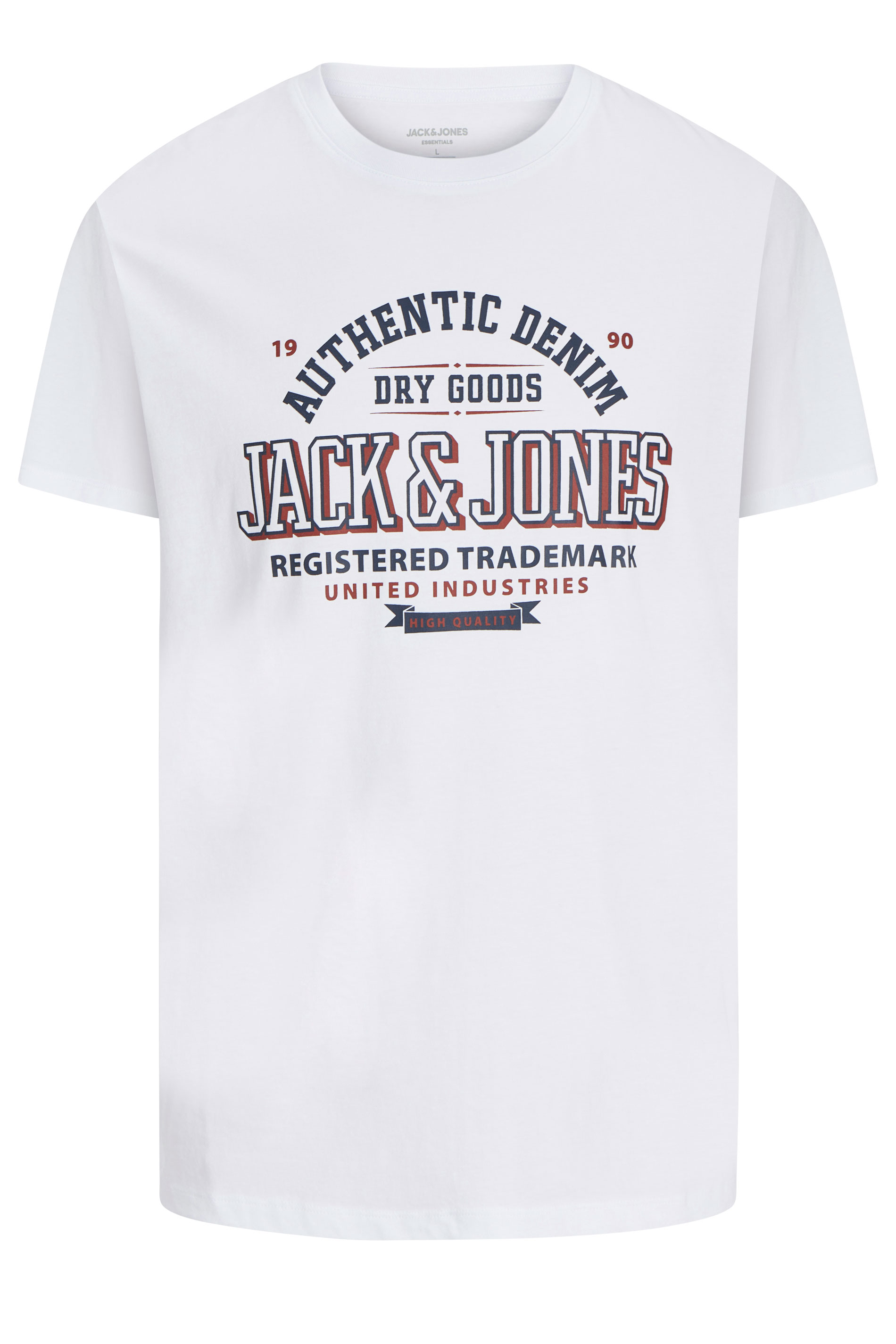 JACK & JONES Big & Tall White 'Authentic Denim' Chest Logo T-Shirt | BadRhino 2