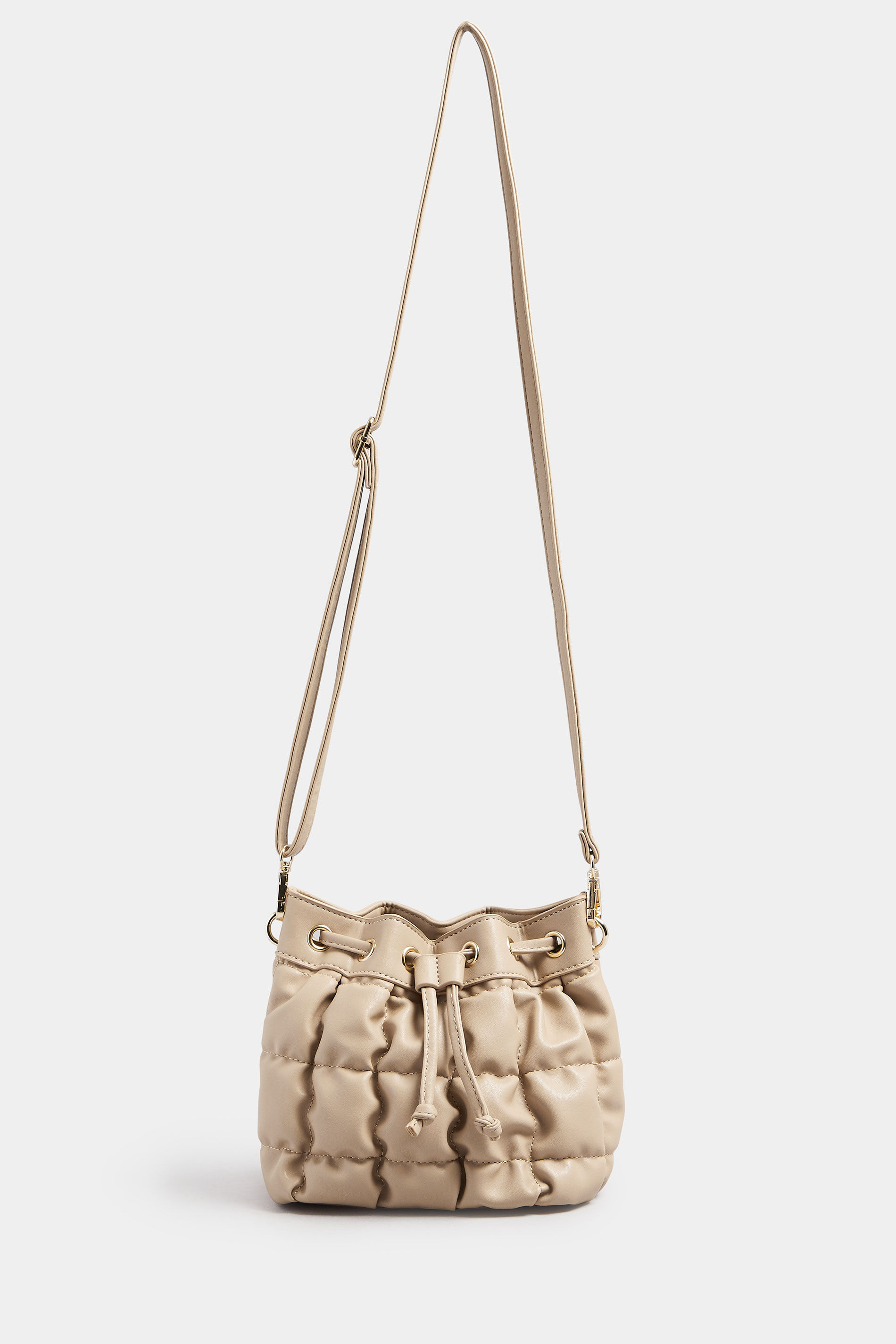 Camel Brown Faux Leather Quilted Bucket Bag | Yours Clothing 2