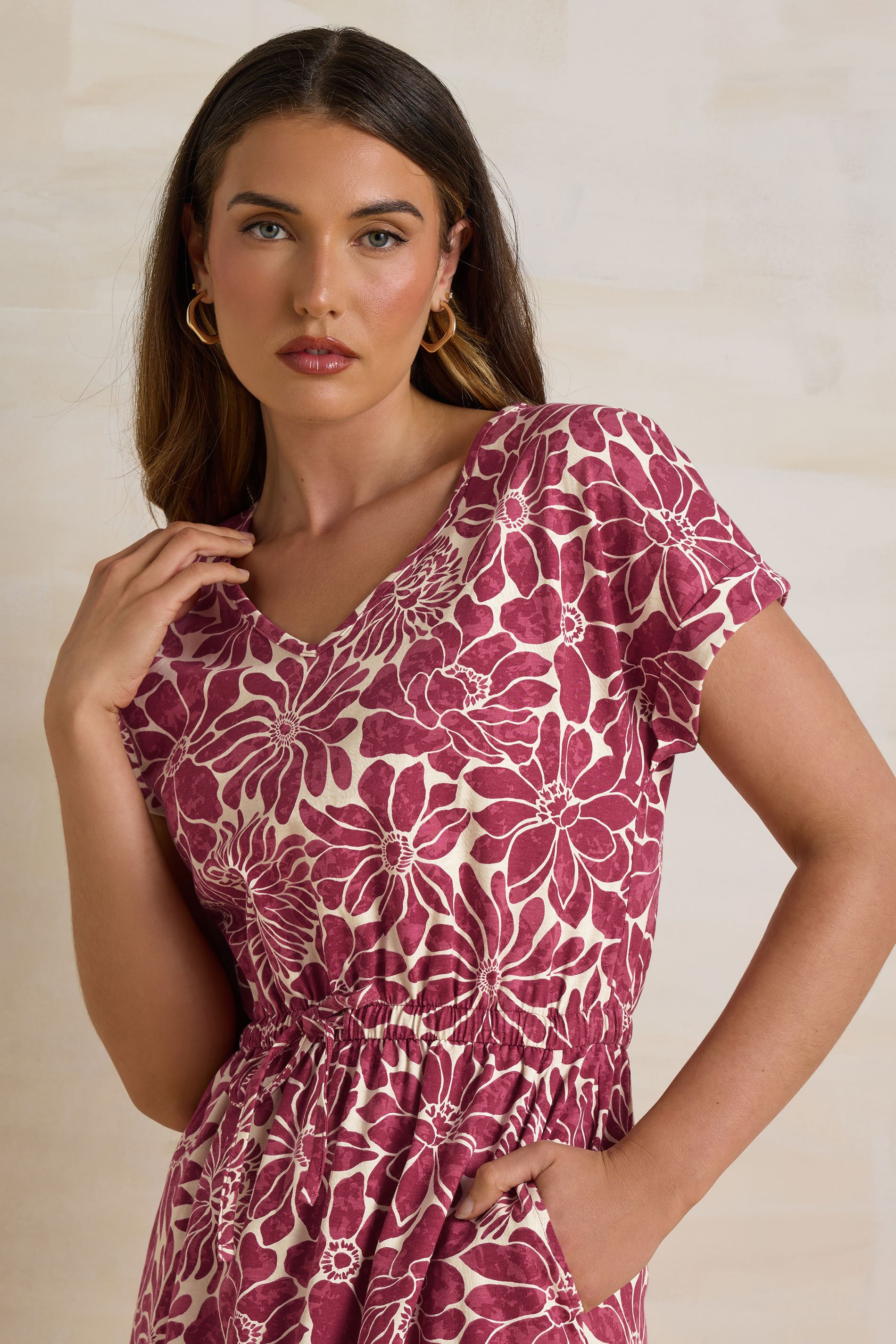 LTS Tall Red Cotton Floral Print Drawstring Maxi Dress | Long Tall Sally 5