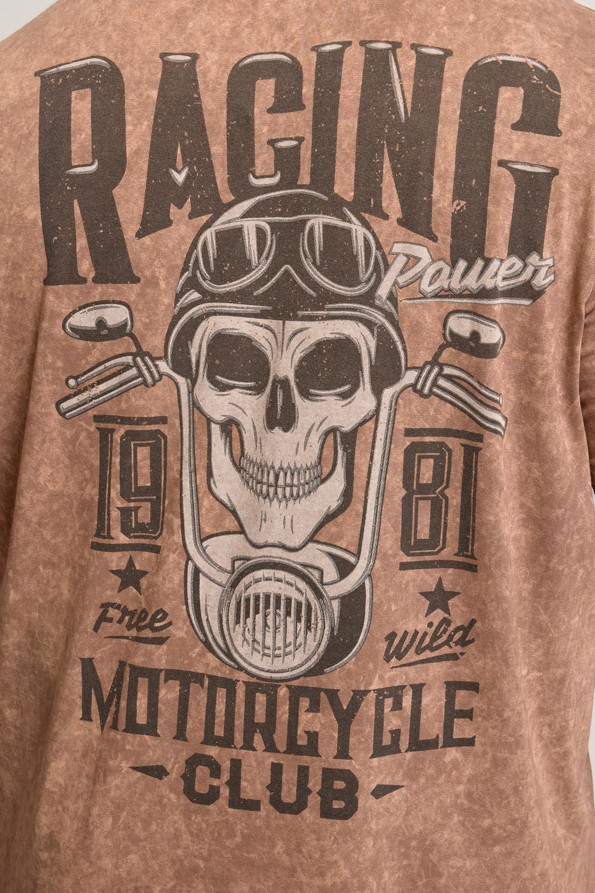 BadRhino Big & Tall Brown Acid Wash Skull Graphic T-Shirt | BadRhino 4