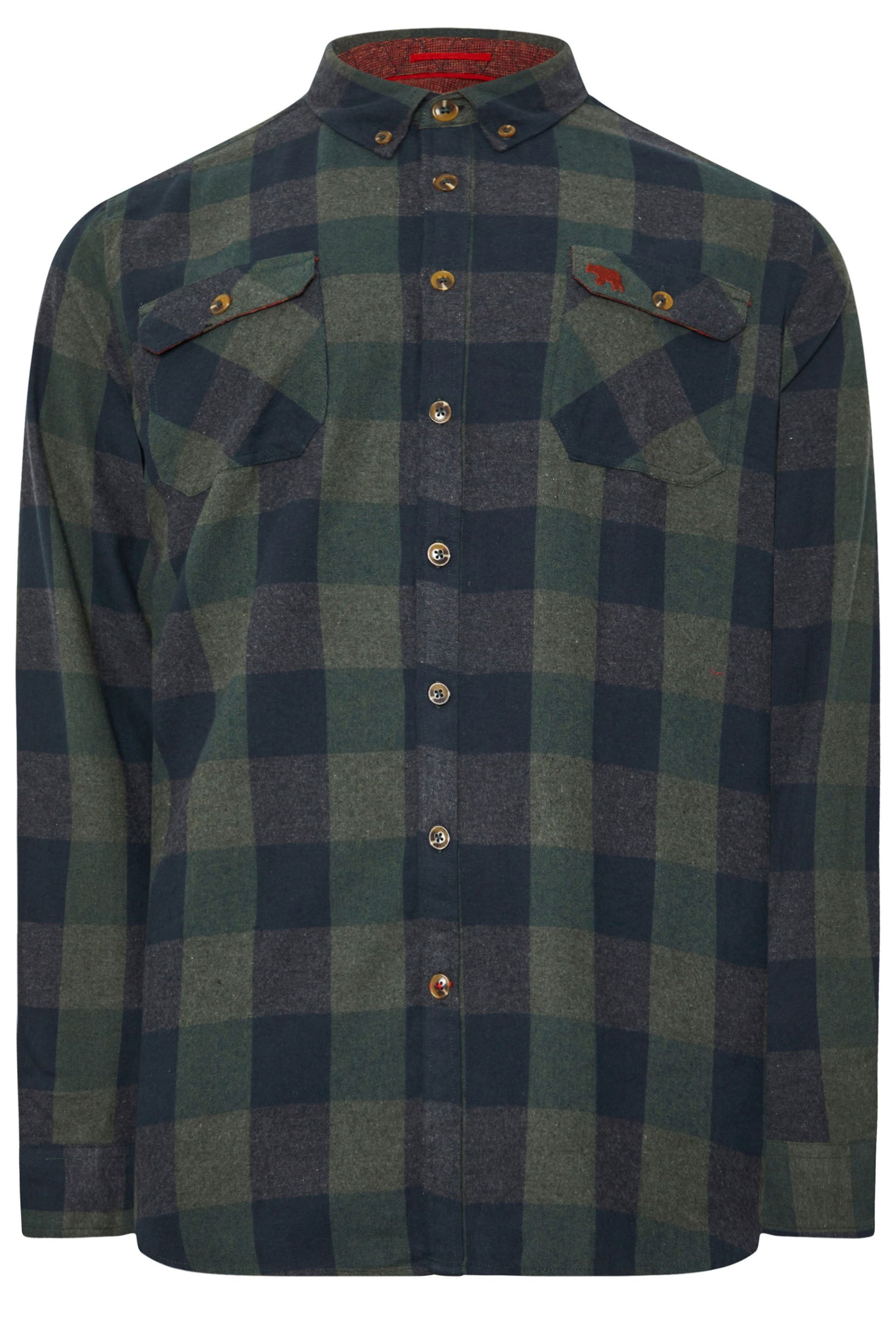 D555 Big & Tall Green Check Print Overshirt | BadRhino 3
