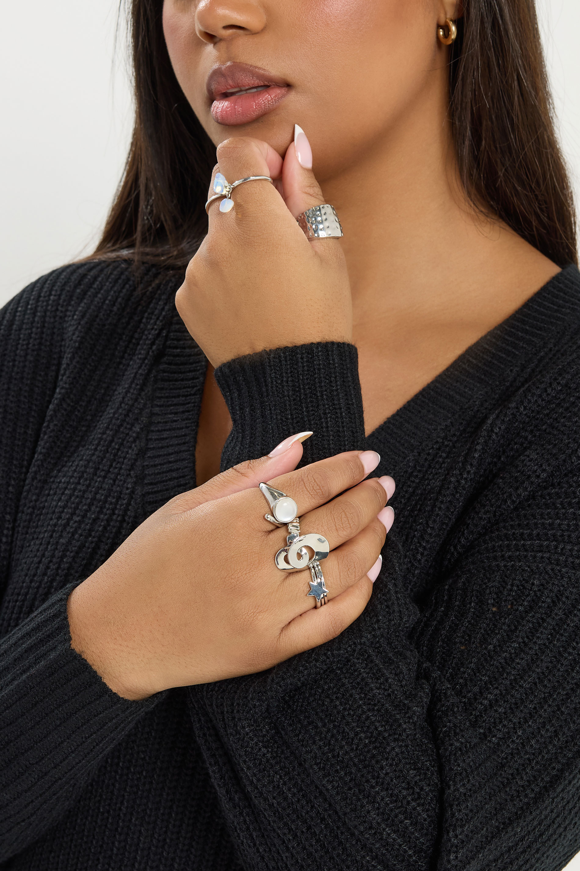 8 PACK Silver Tone Star Ring Set | Yours Clothing 1