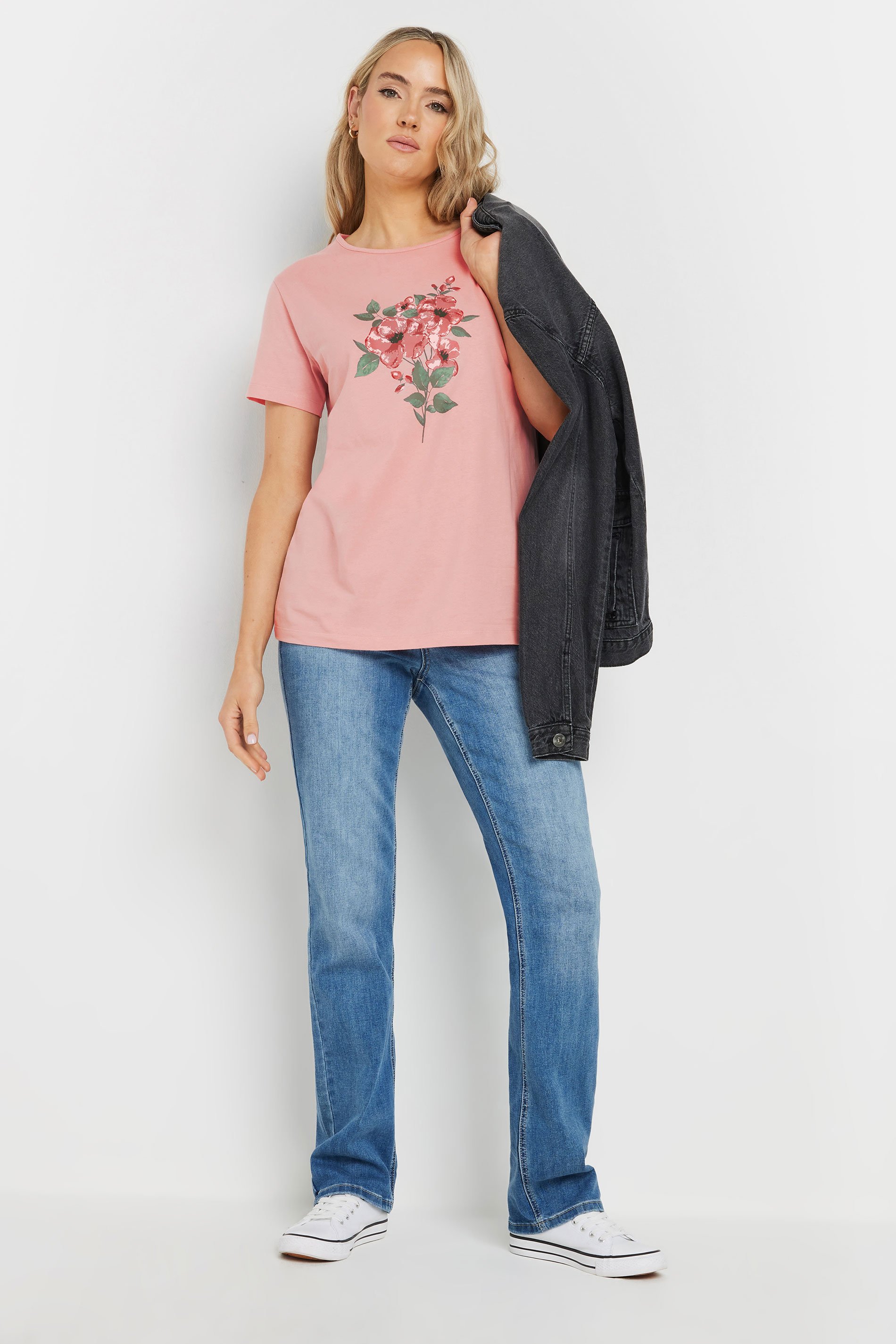 LTS Tall Coral Pink Floral Graphic T-Shirt | Long Tall Sally 2
