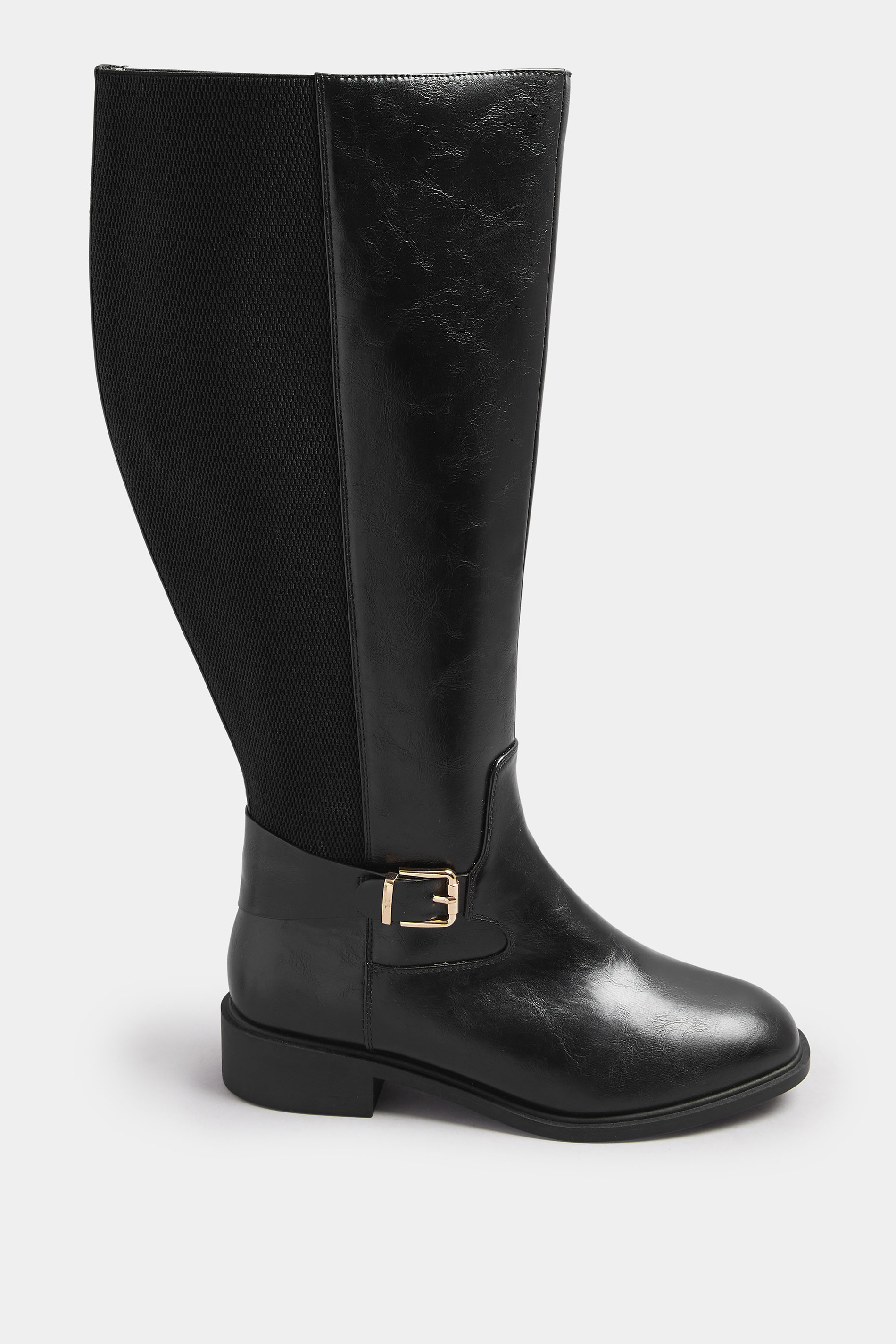 Black Buckle Stretch Knee High Boots In Extra Wide EEE Fit | Yours Clothing 4