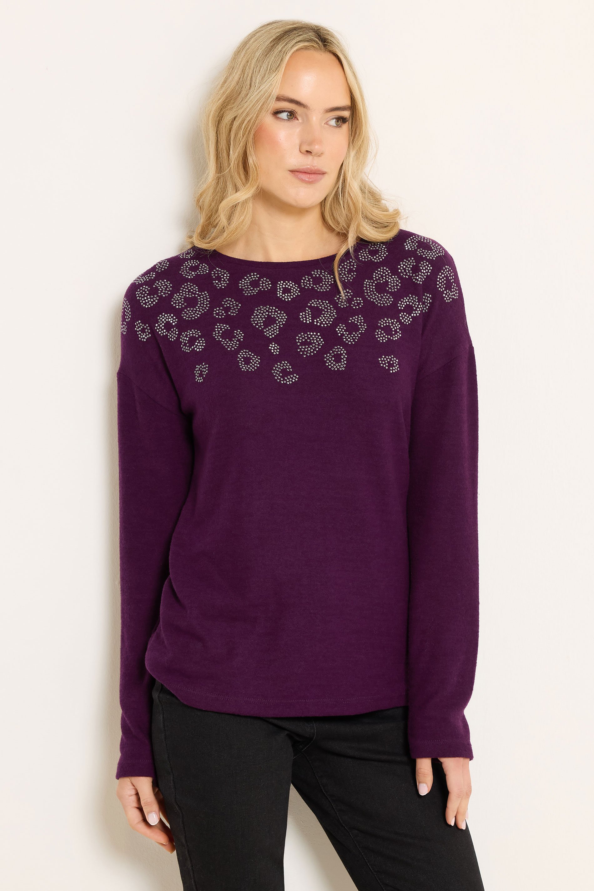 LTS Tall Purple Soft Touch Animal Embellished Jumper | Long Tall Sally 1