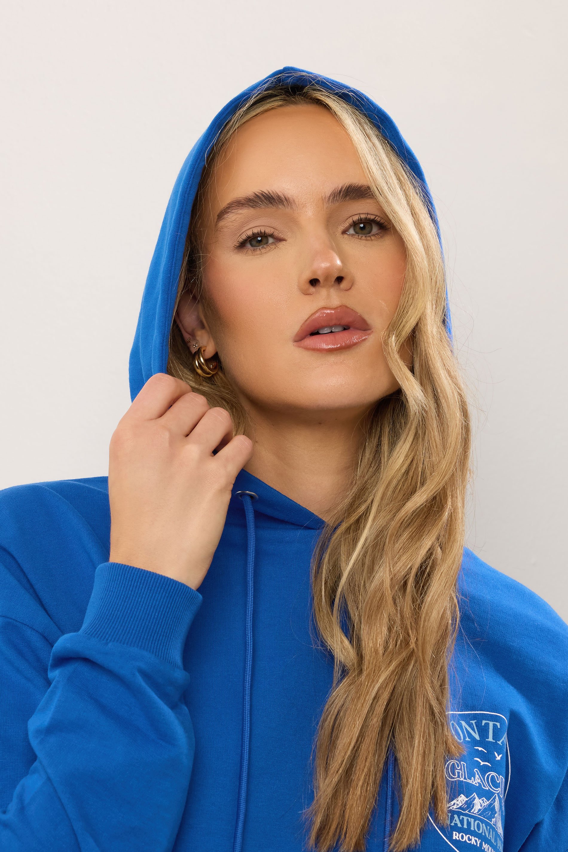 LTS Tall Blue 'Montana Glacier' Slogan Hoodie | Long Tall Sally 4