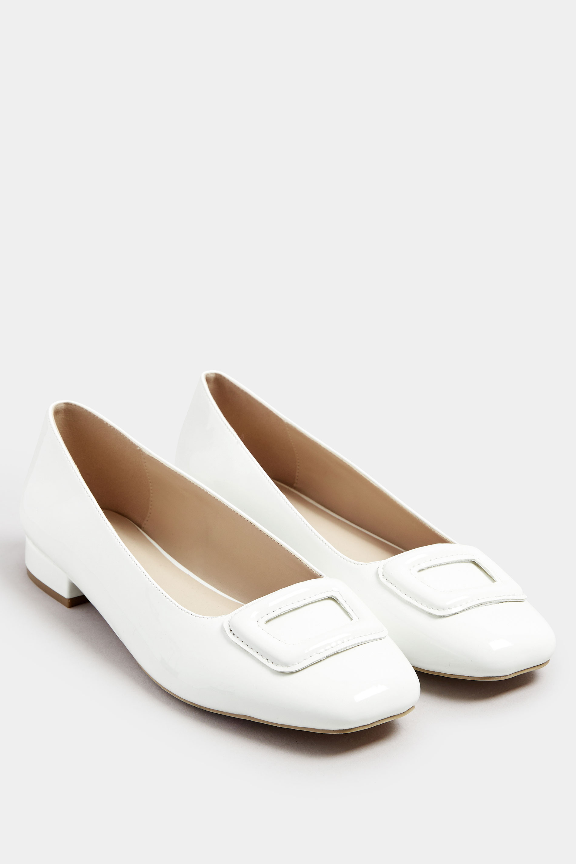 LTS White Patent Square Toe Flats In Standard Fit | Long Tall Sally 3