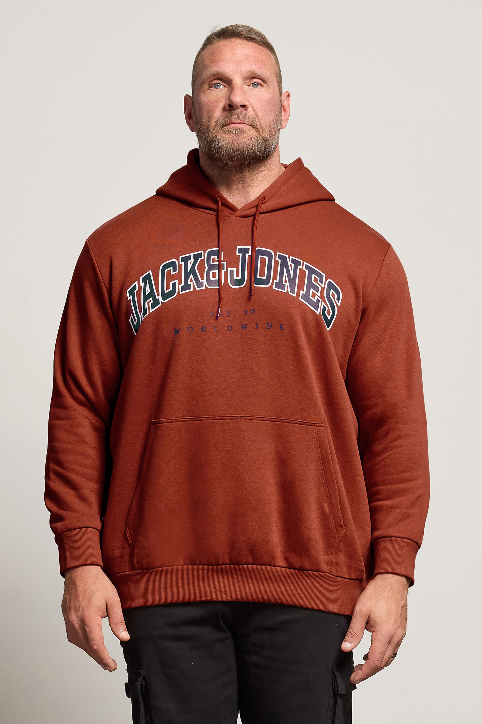 JACK & JONES Big & Tall Henna Red Varsity Hoodie | BadRhino 1