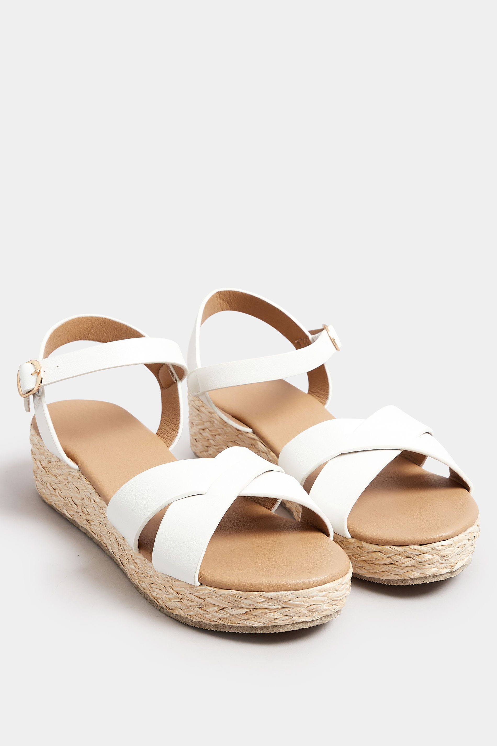 White Platform Espadrille Wedge Sandals In Wide E Fit & Extra Wide EEE Fit | Yours Clothing 2