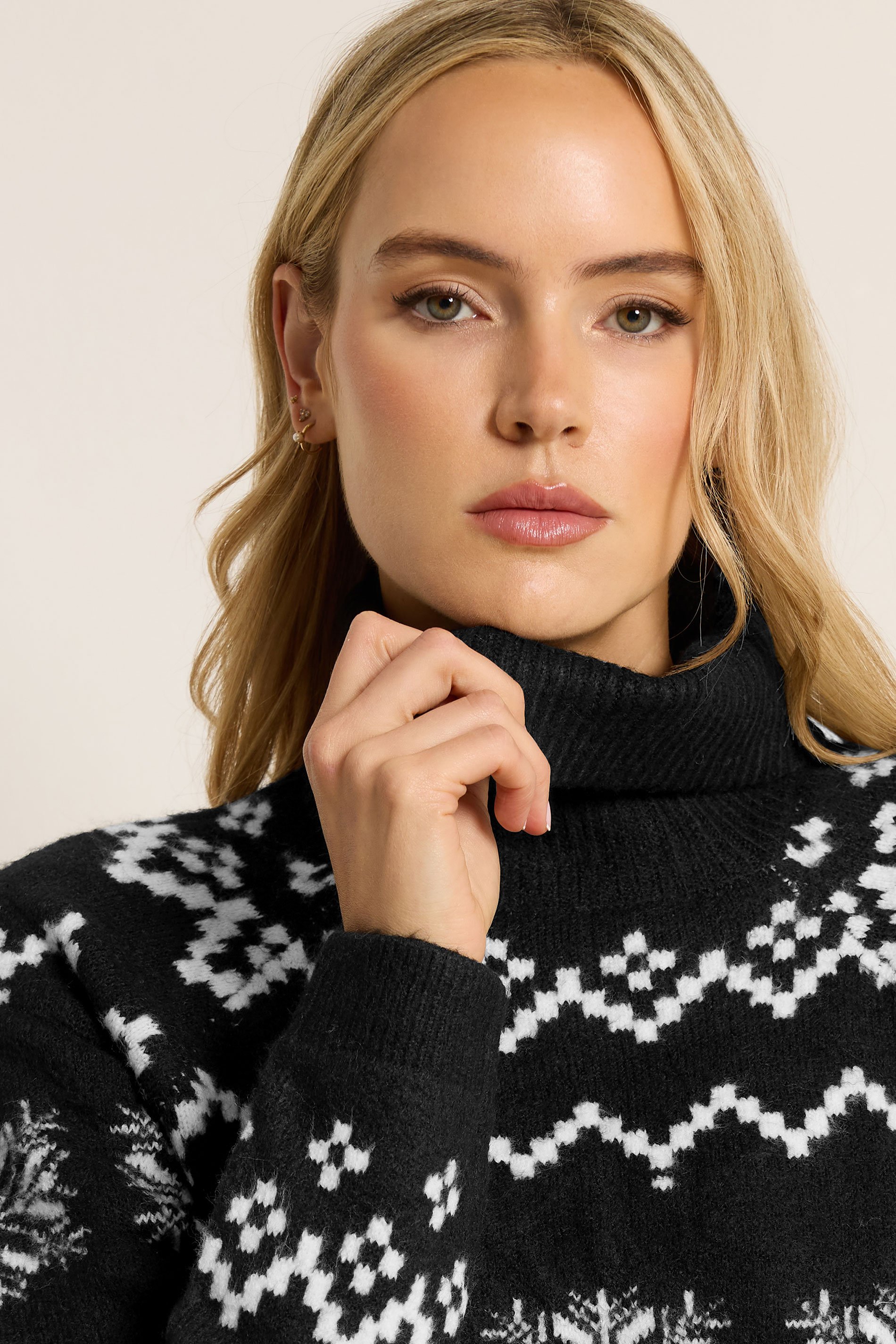 LTS Tall Black Knitted Snowflake Roll Neck Jumper | Long Tall Sally 4