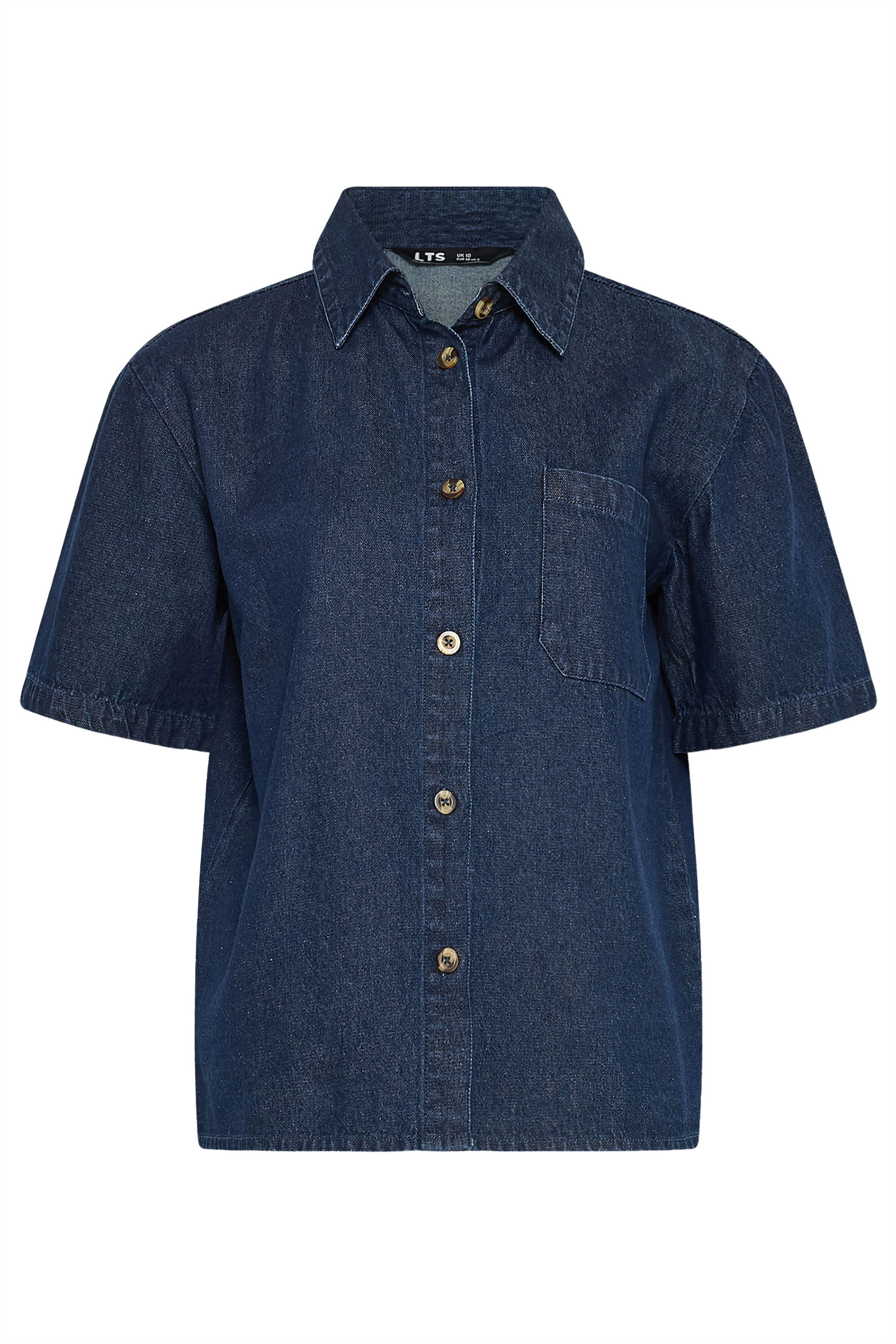 LTS Tall Women's Indigo Blue Denim Short Sleeve Cotton Shirt | Long Tall Sally 7