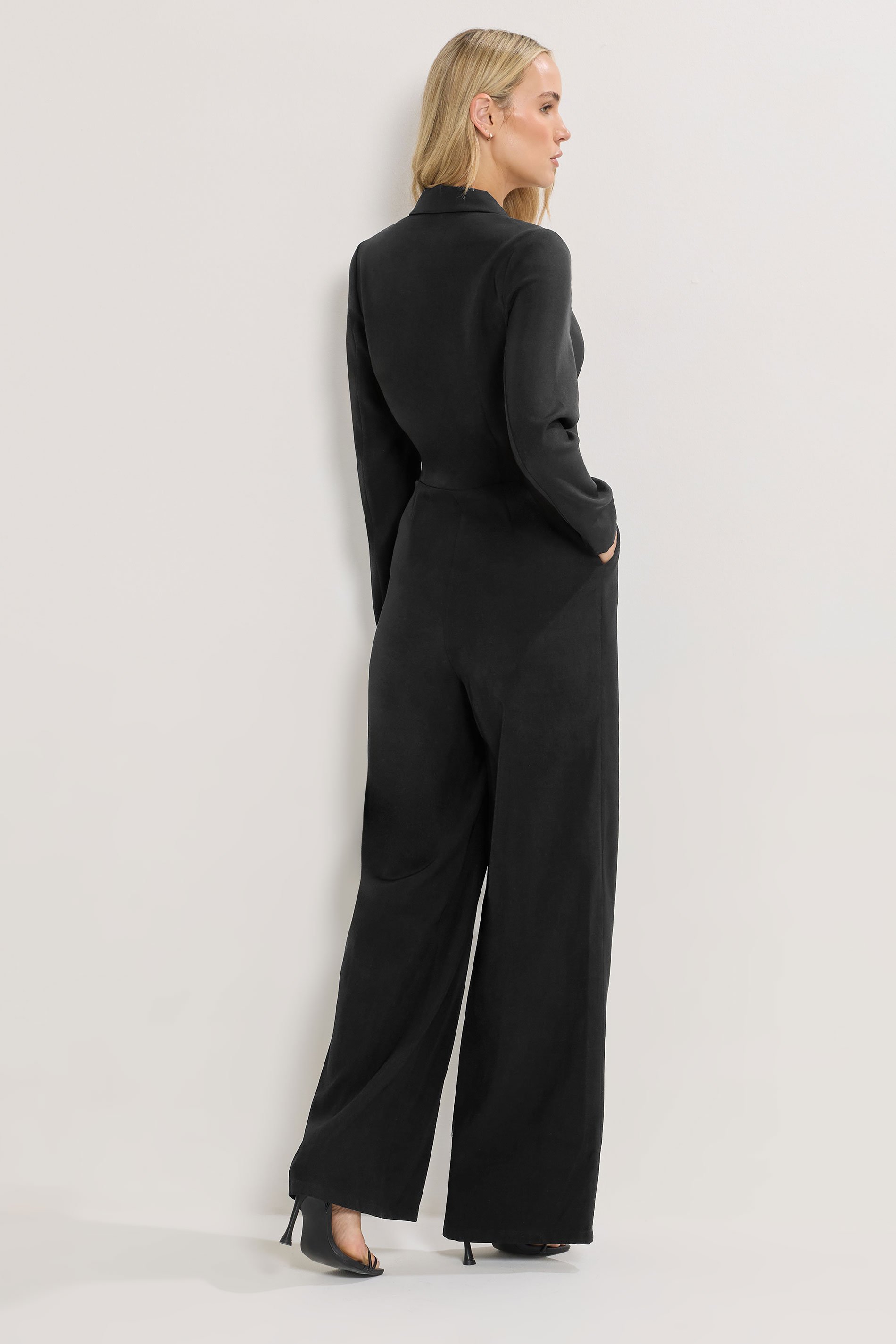 LTS Tall Black Open Collar Wide Leg Jumpsuit | Long Tall Sally 3