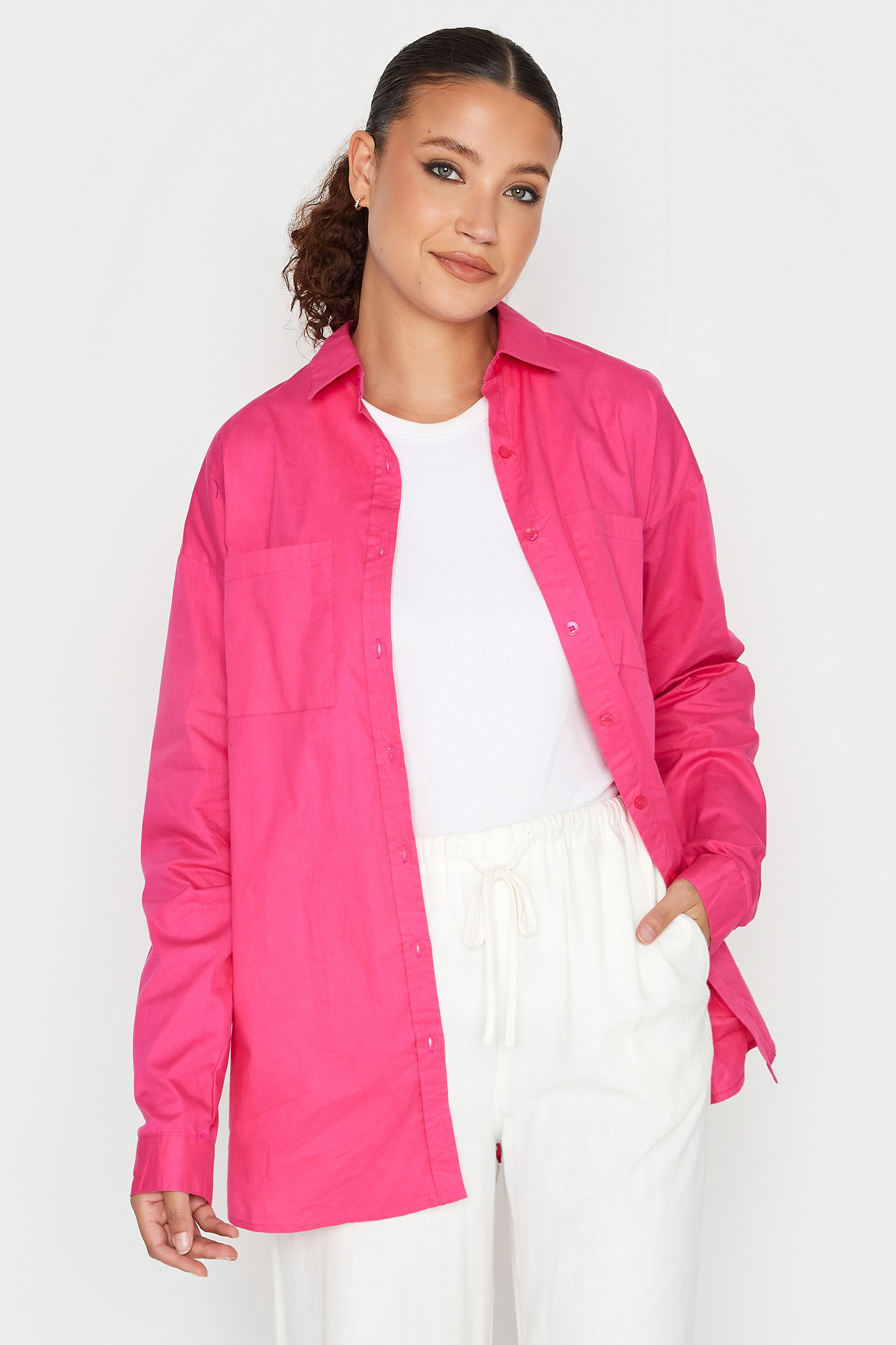 LTS Tall Women's Hot Pink Oversized Cotton Shirt | Long Tall Sally 1