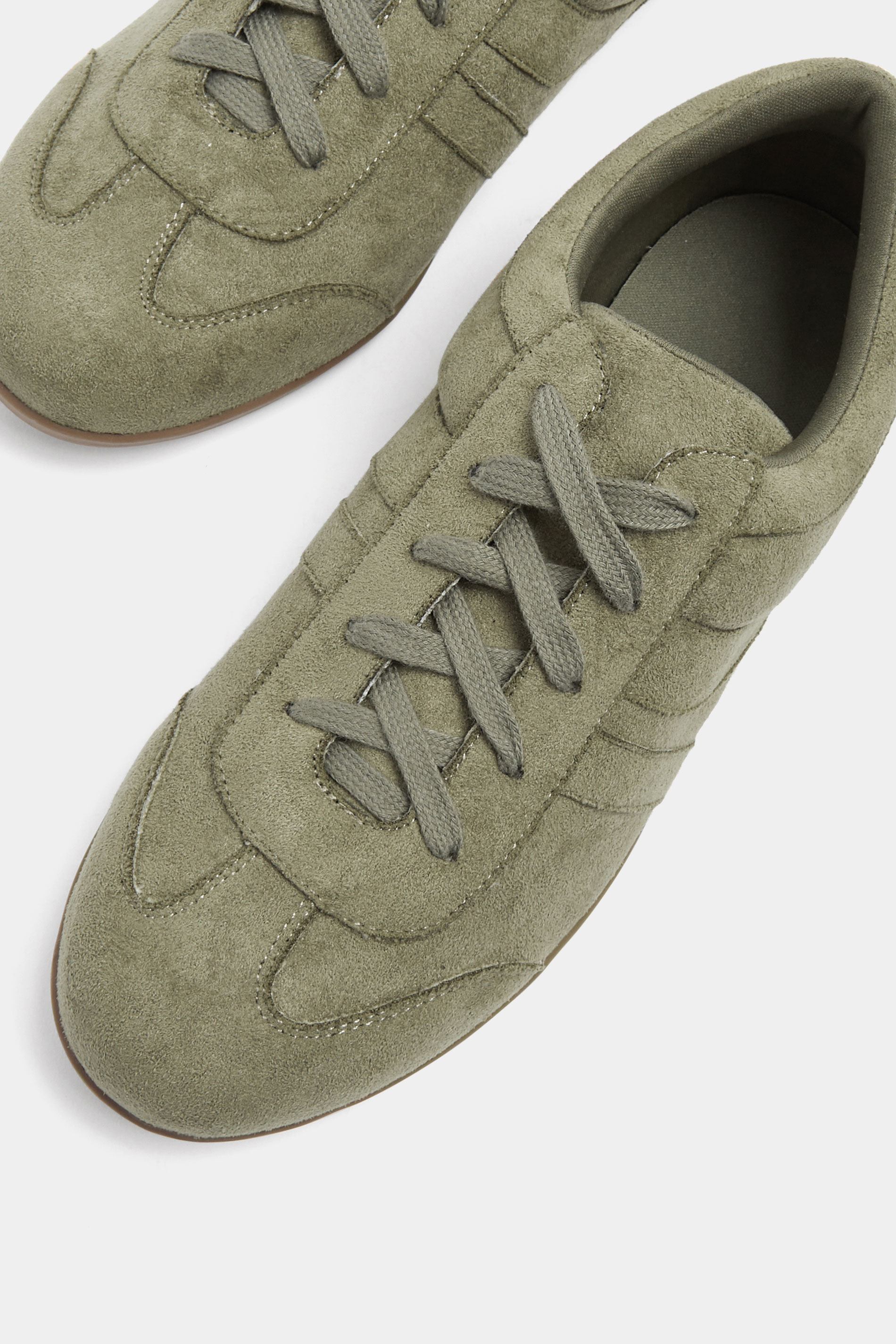 Sage Green Faux Seude Low Retro Stripe Trainers In Extra Wide EEE Fit | Yours Clothing 5