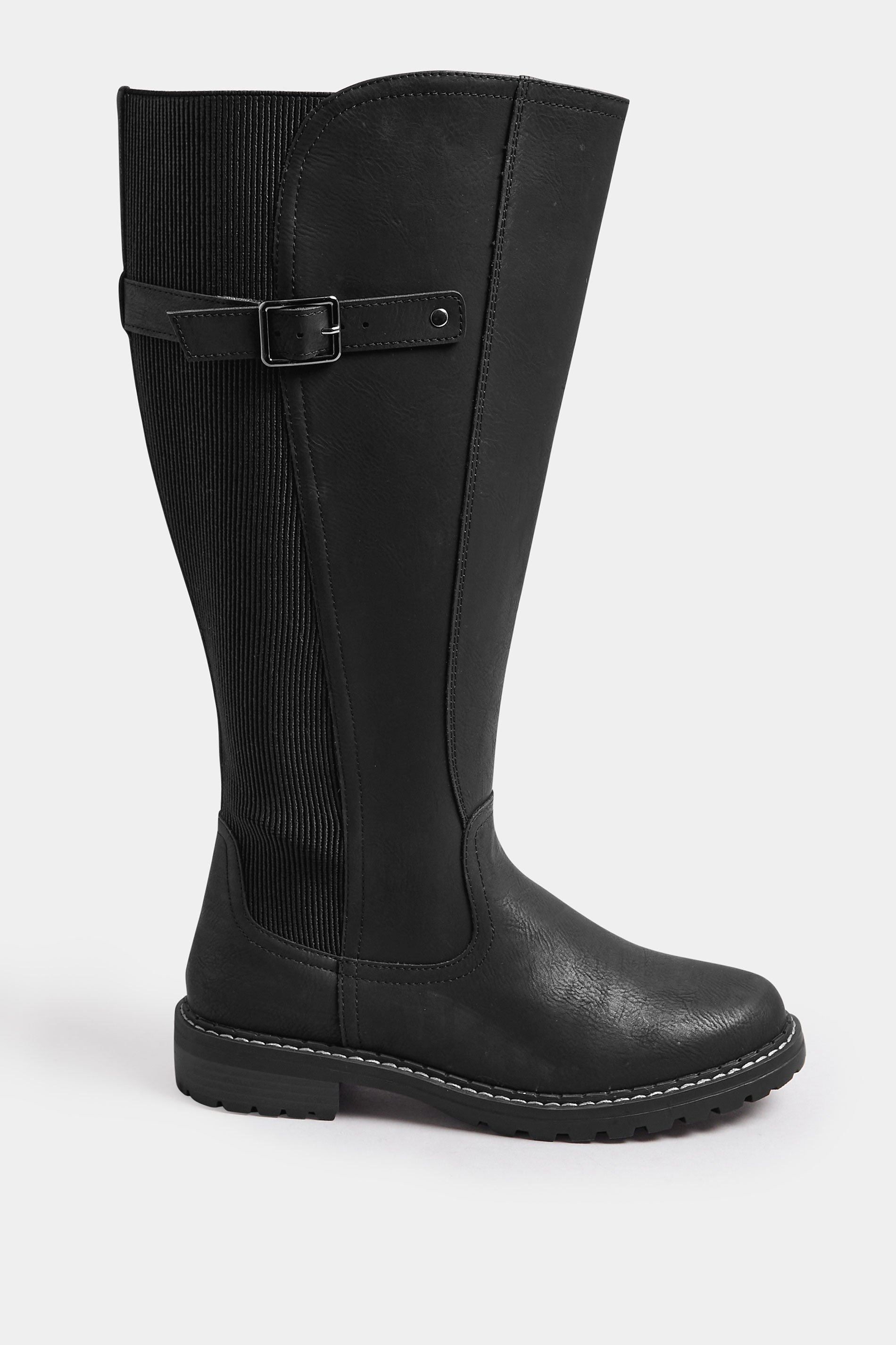 Black Faux Leather Stretch Knee High Boots In Extra Wide EEE Fit | Yours Clothing 3