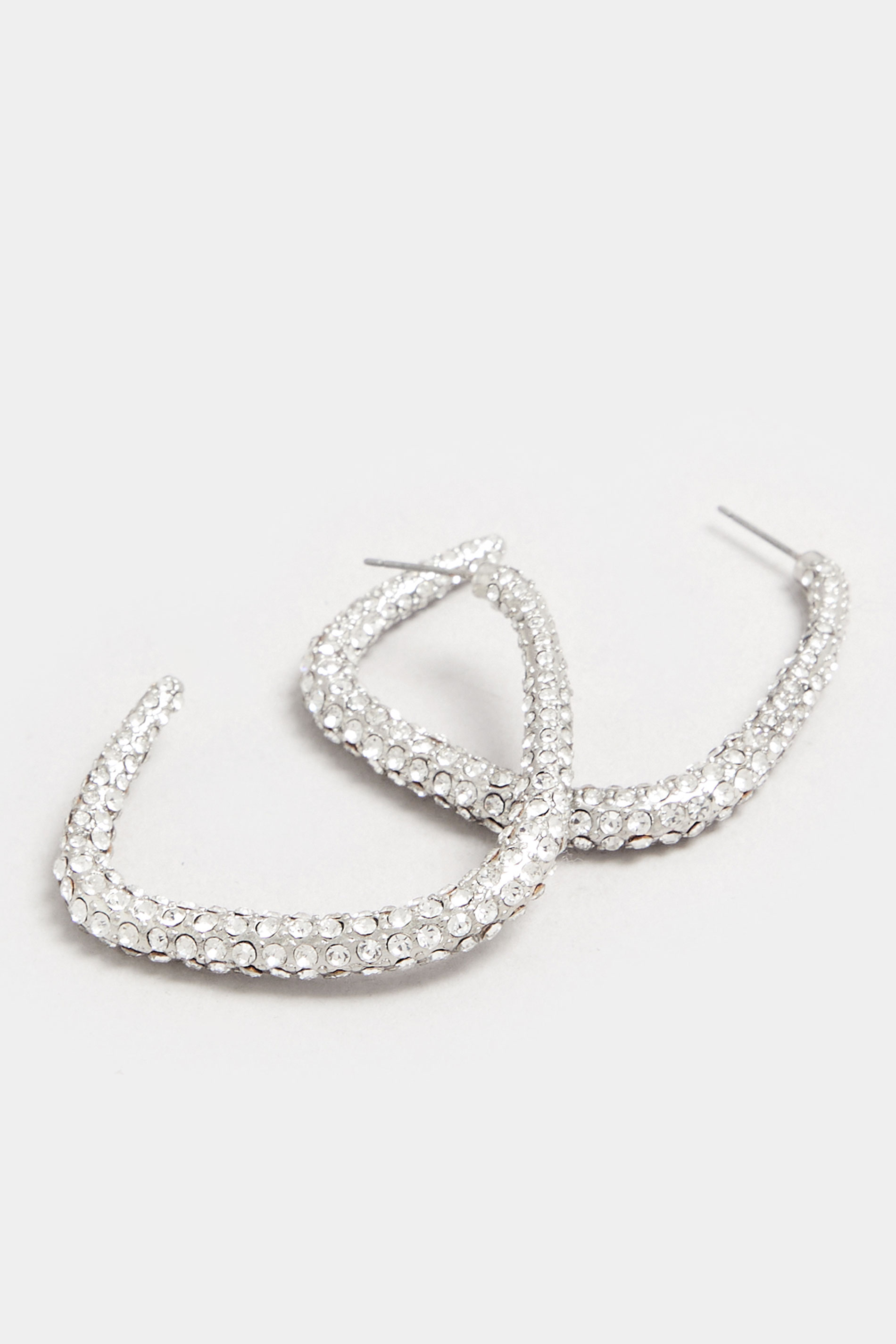 Silver Diamante Curve Hoop Earrings | Yours Clothing 3