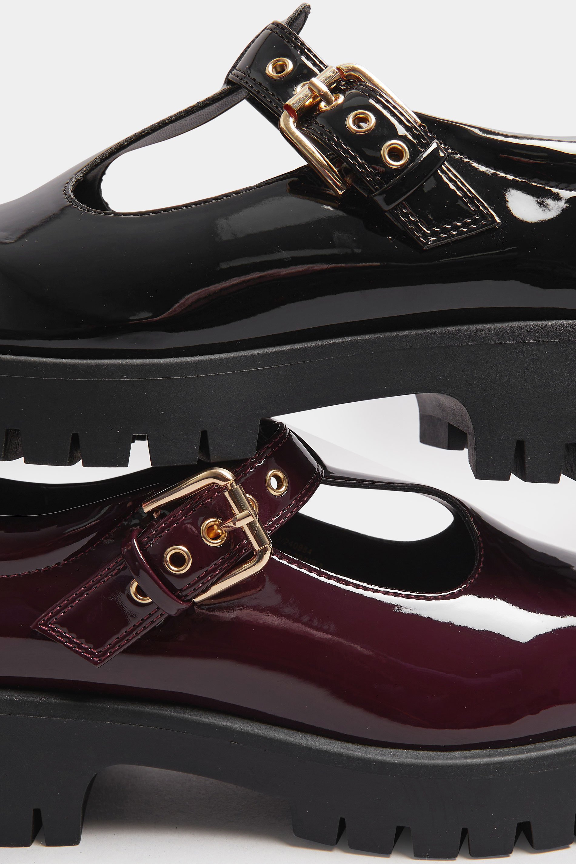 Black Patent Chunky T-Bar Mary Janes In Extra Wide EEE Fit | Yours Clothing 7