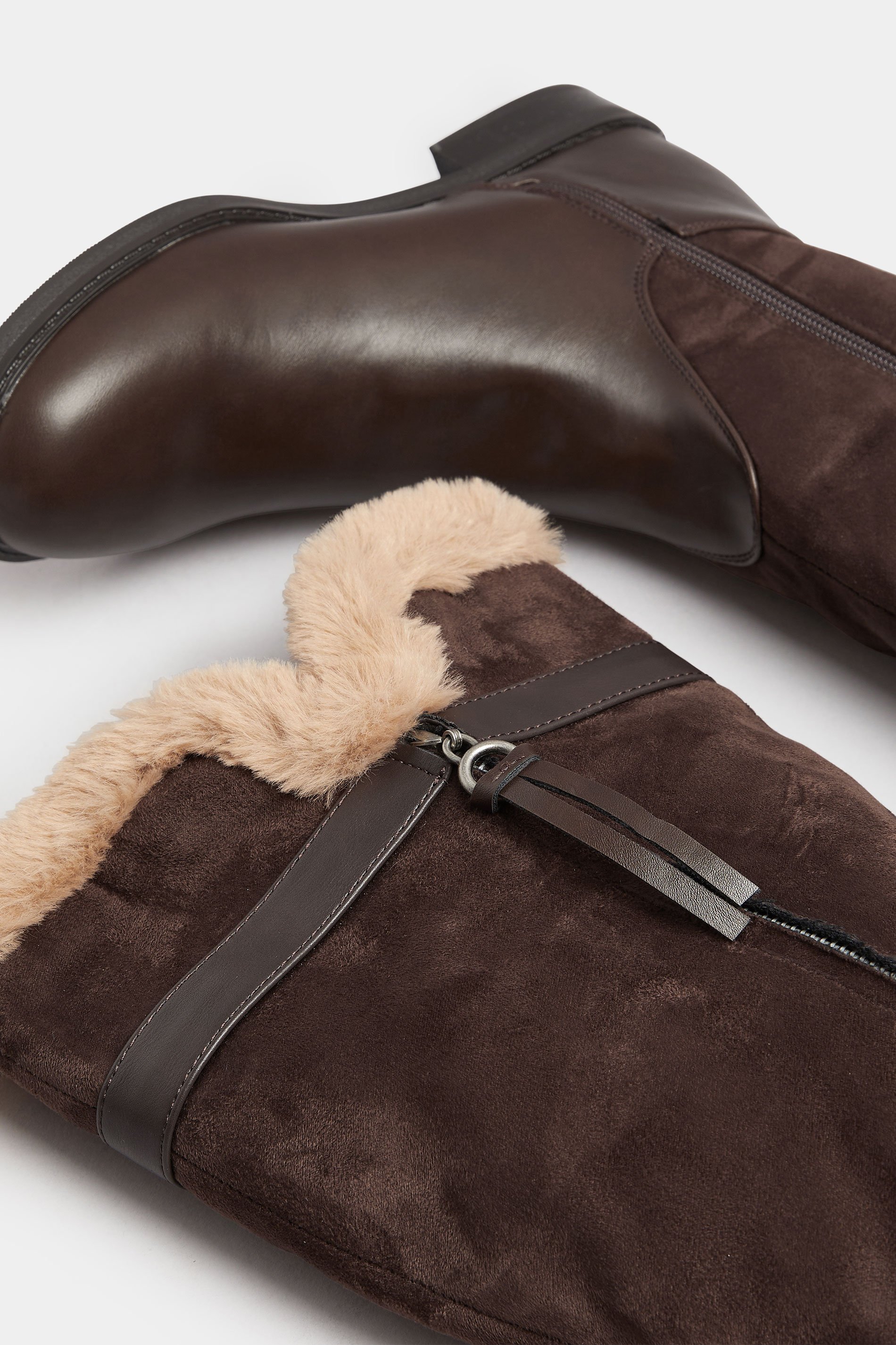 Chocolate Brown Faux Suede Lined Knee High Boots In Standard Fit | Yours Clothing 6