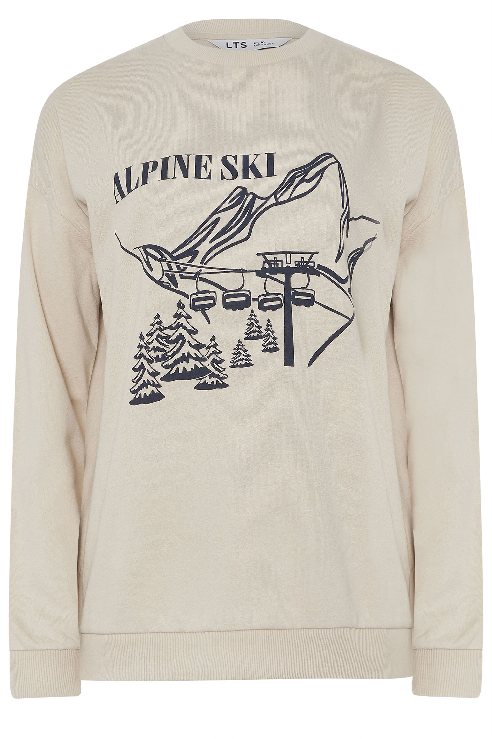 LTS Tall Stone Brown 'Alpine Ski' Slogan Sweatshirt | Long Tall Sally 5