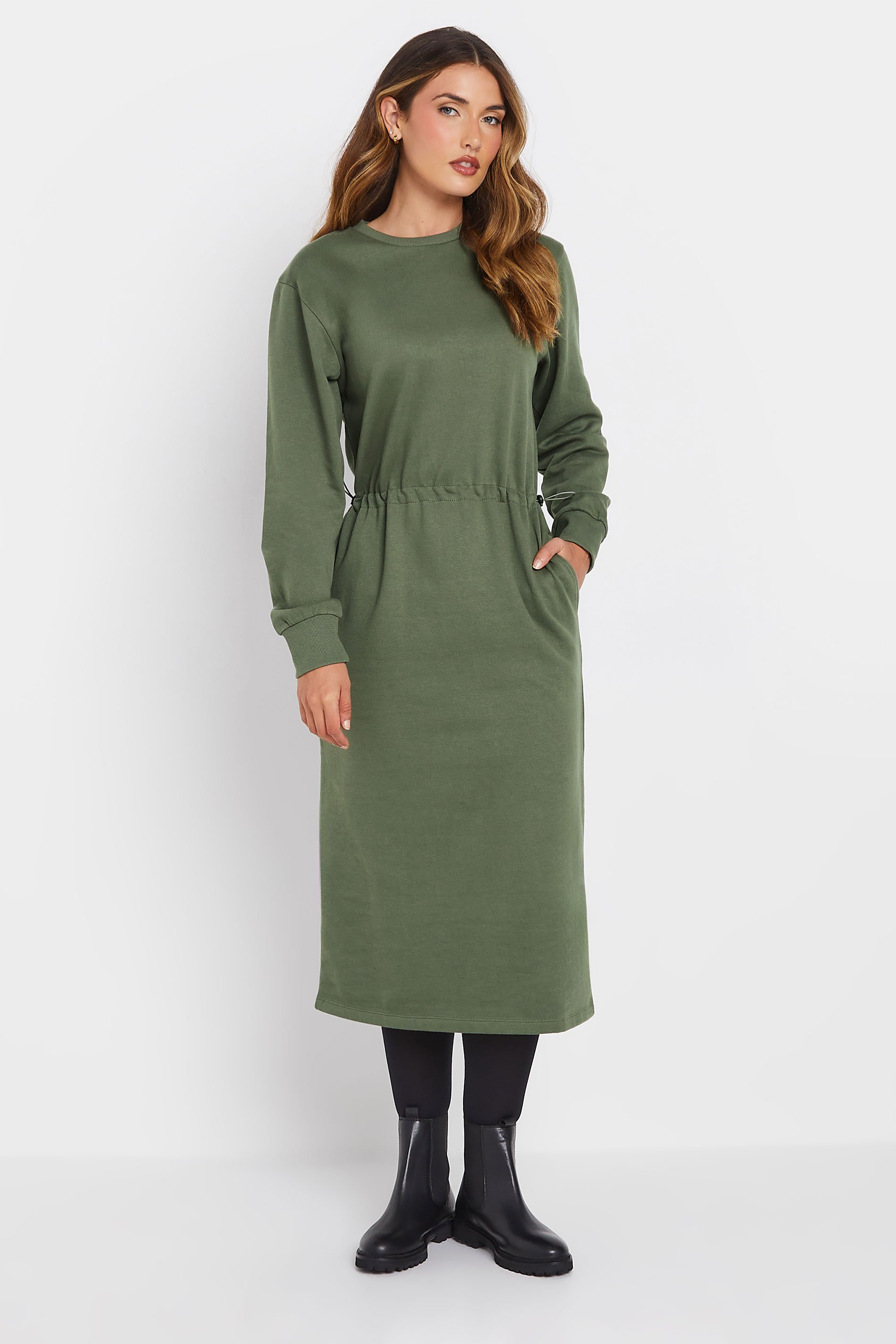 LTS Tall Women's Khaki Green Sweatshirt Midi Dress | Long Tall Sally 2