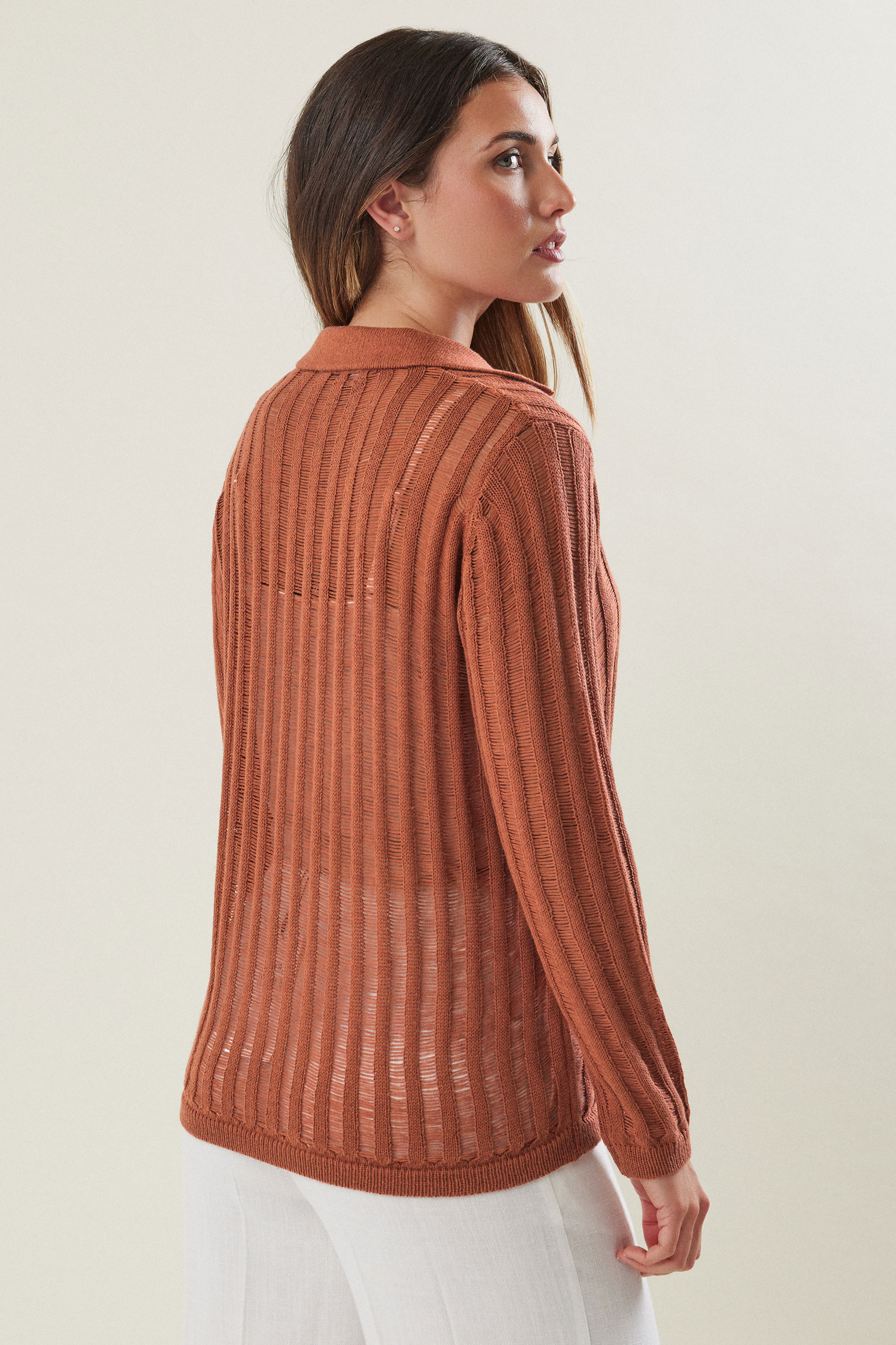 LTS Tall Womens Rust Orange Collared Crochet Jumper | Long Tall Sally 4