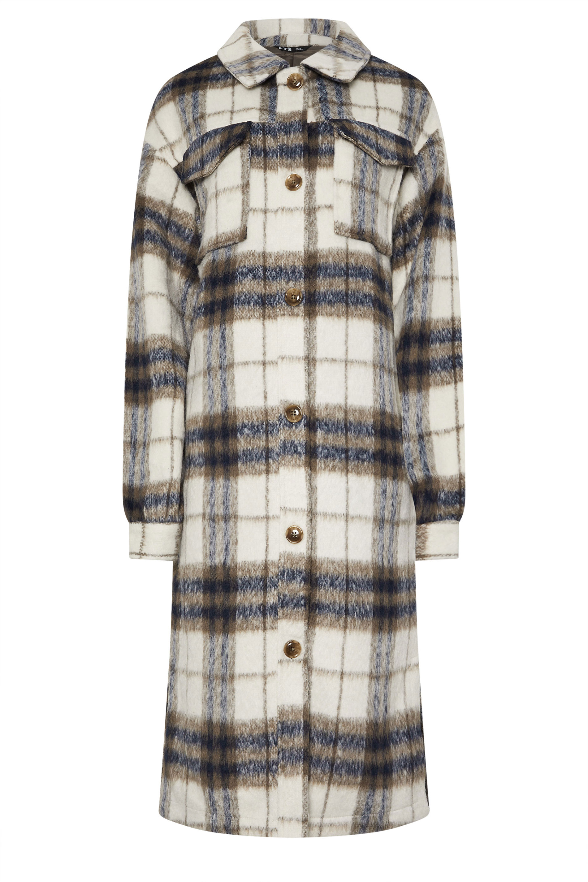 LTS Tall Blue Blurred Check Print Longline Shacket | Long Tall Sally 5
