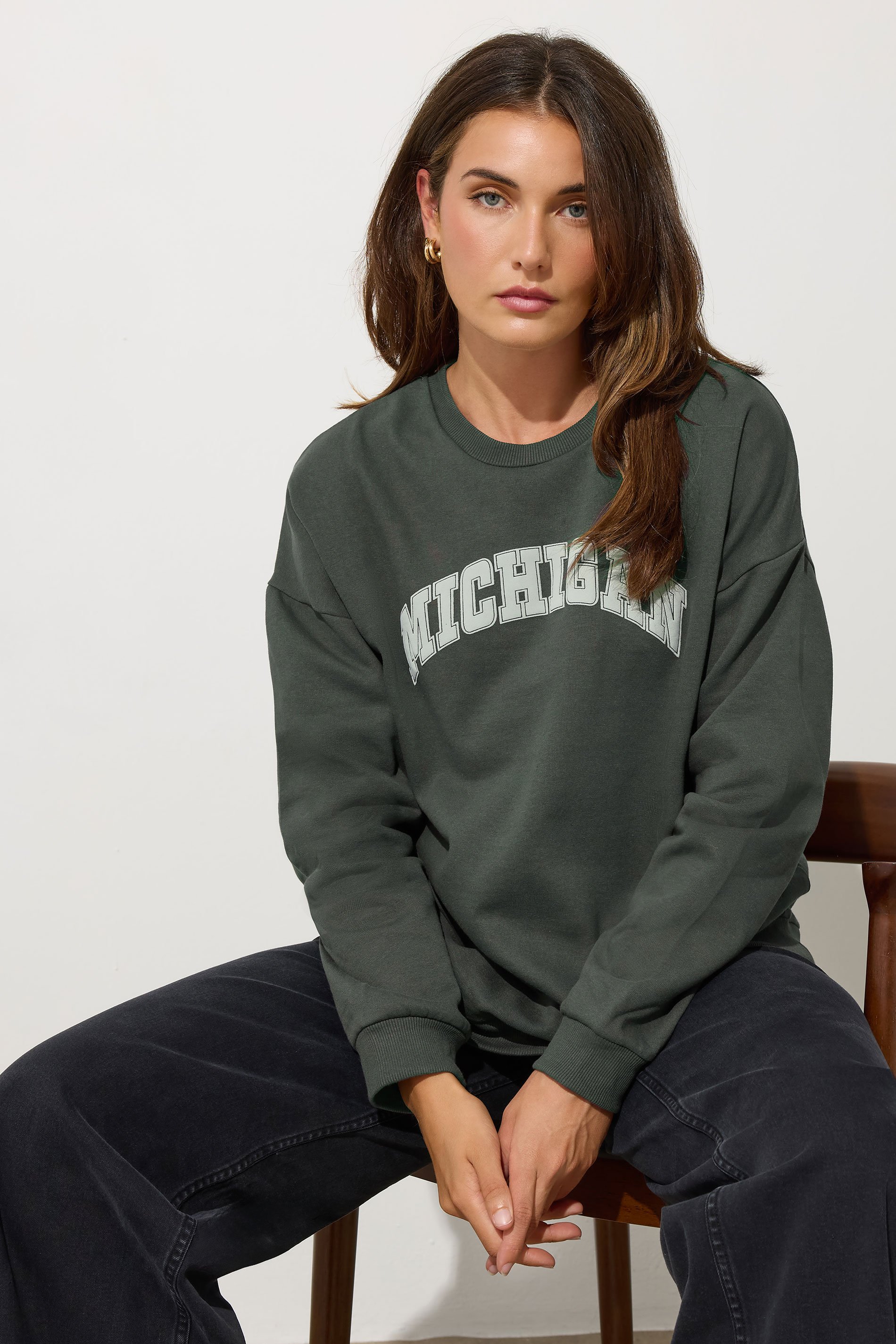 LTS Tall Charcoal Grey 'Michigan' Slogan Sweatshirt | Long Tall Sally 1