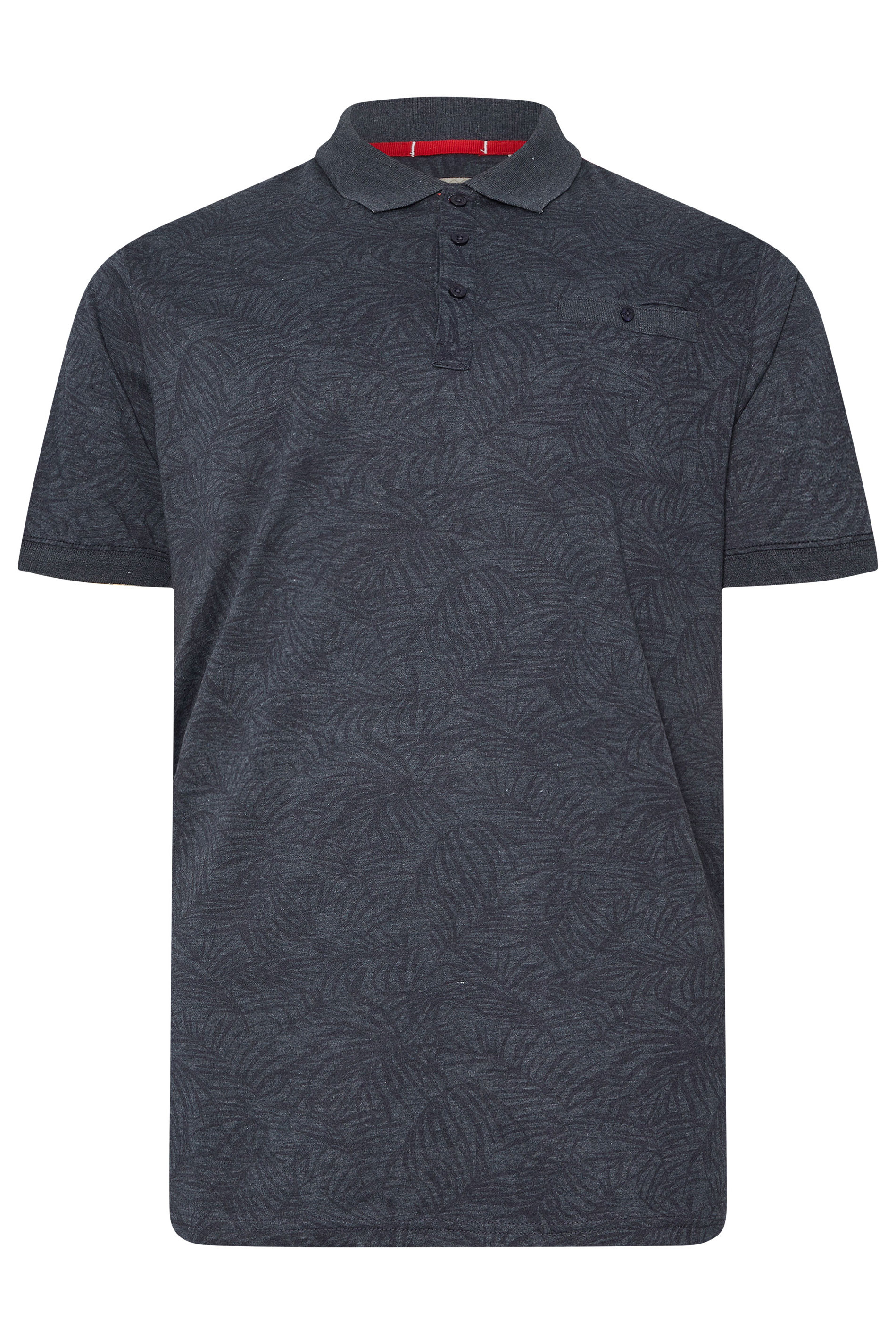 D555 Big & Tall Navy Blue Leaf Print Polo Shirt | BadRhino 3