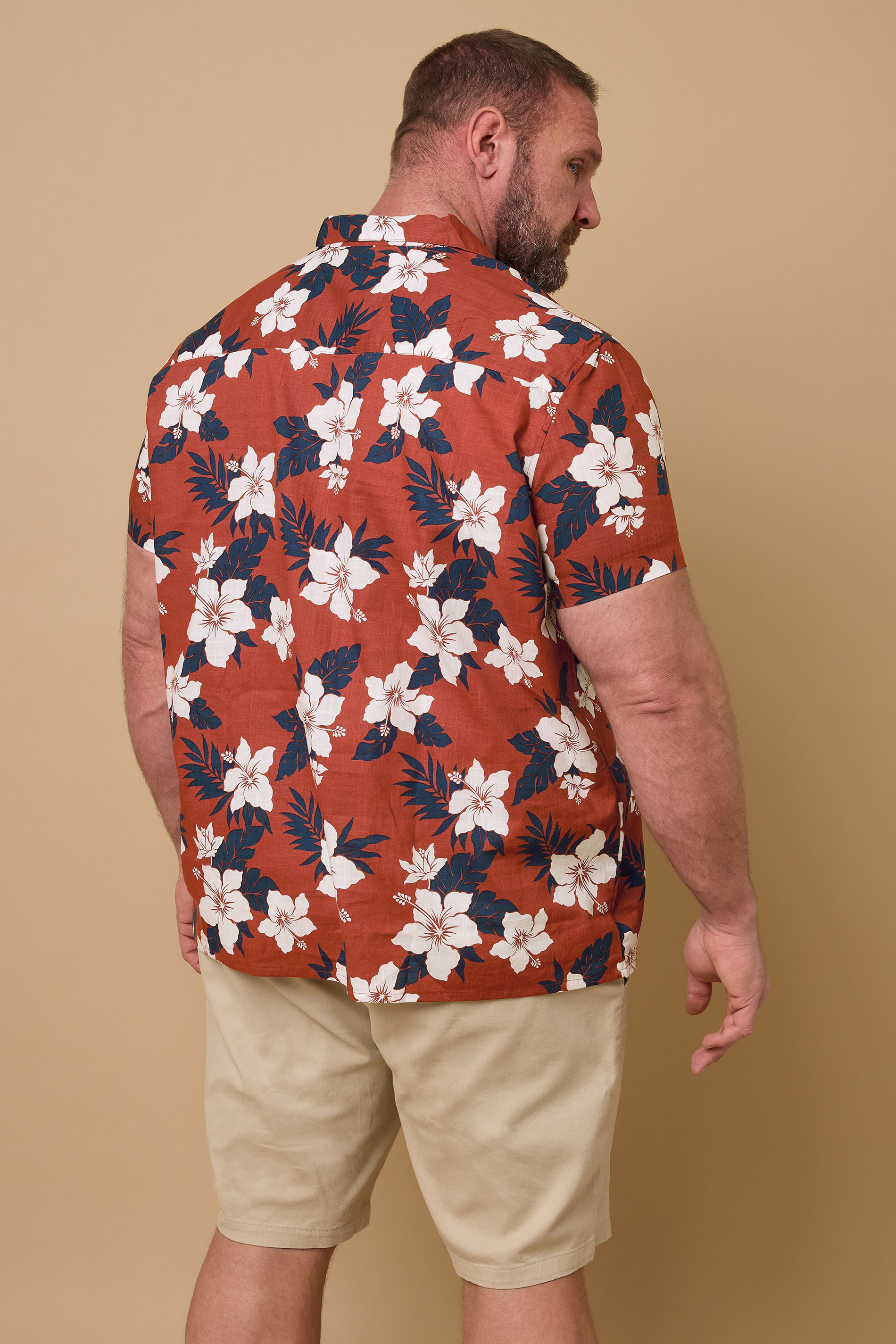 BadRhino Big & Tall Rust Orange & Navy Blue Leaf Print Shirt | BadRhino 4