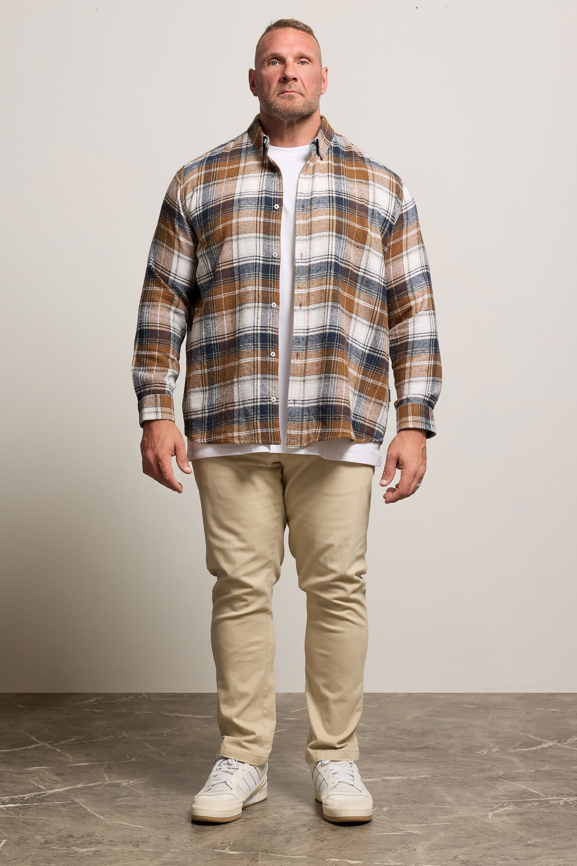 BadRhino Big & Tall Tan Brown & Navy Blue Brushed Checked Shirt | BadRhino 2