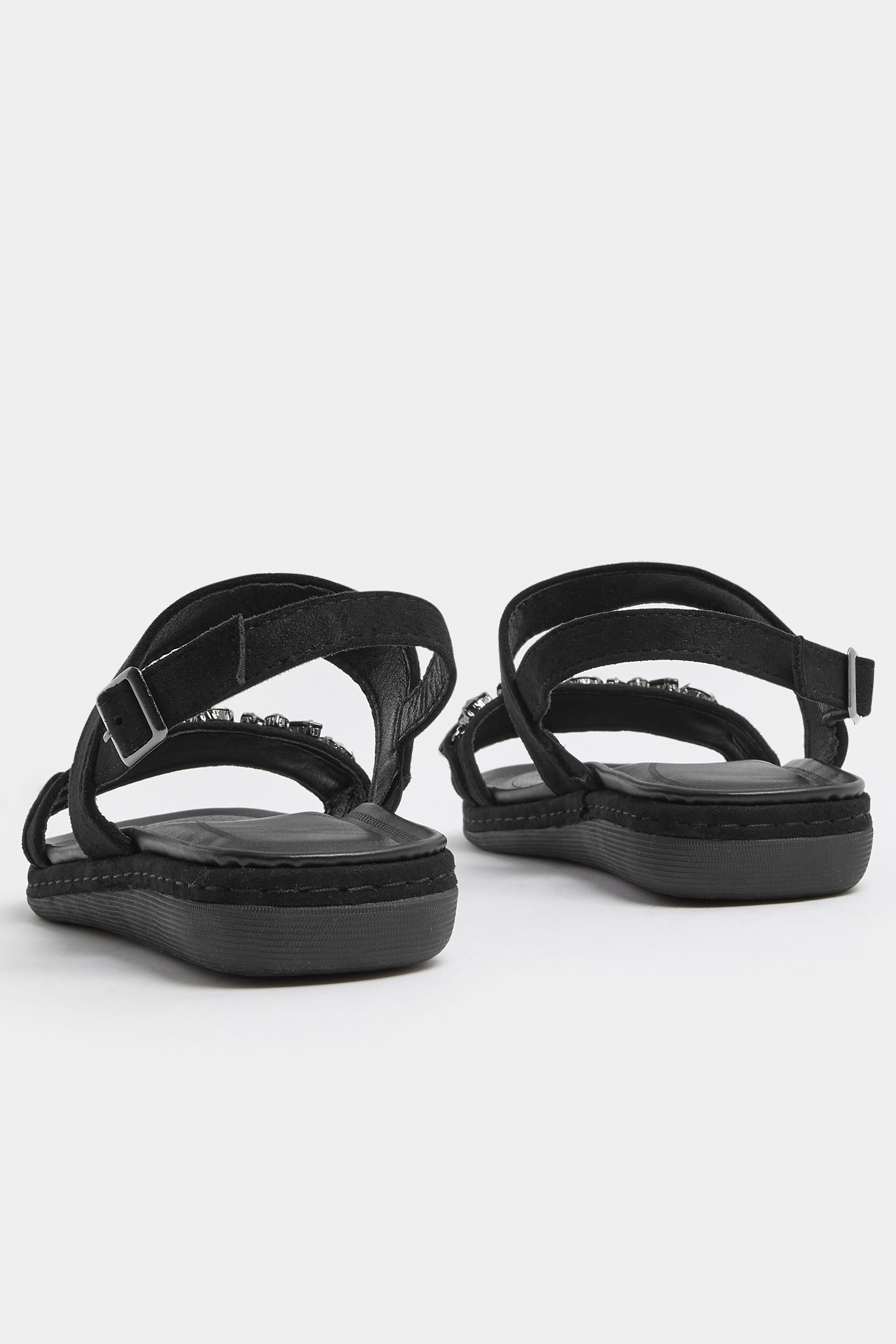 Black Diamante Stone Embellished Sandals In Extra Wide EEE Fit | Yours Clothing 4