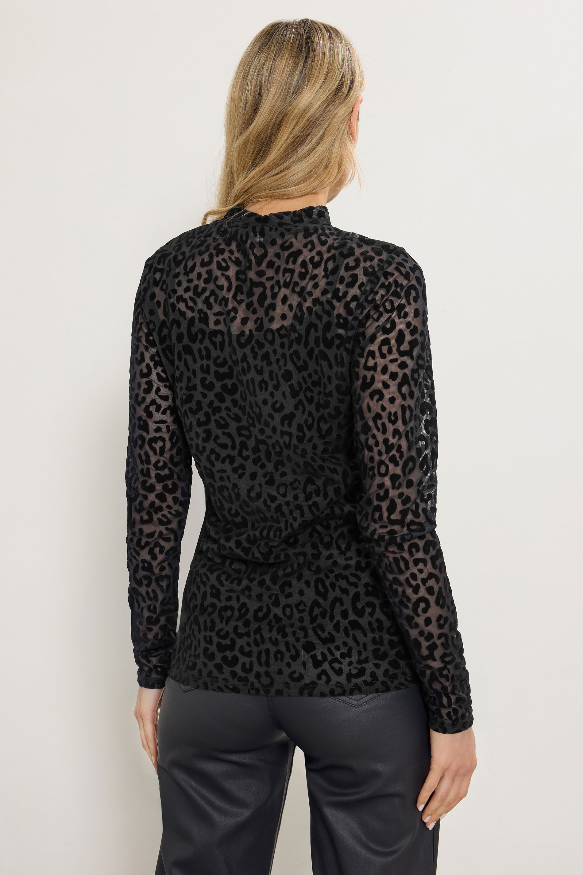 LTS Tall Black Burnout Animal High Neck Top | Long Tall Sally 4