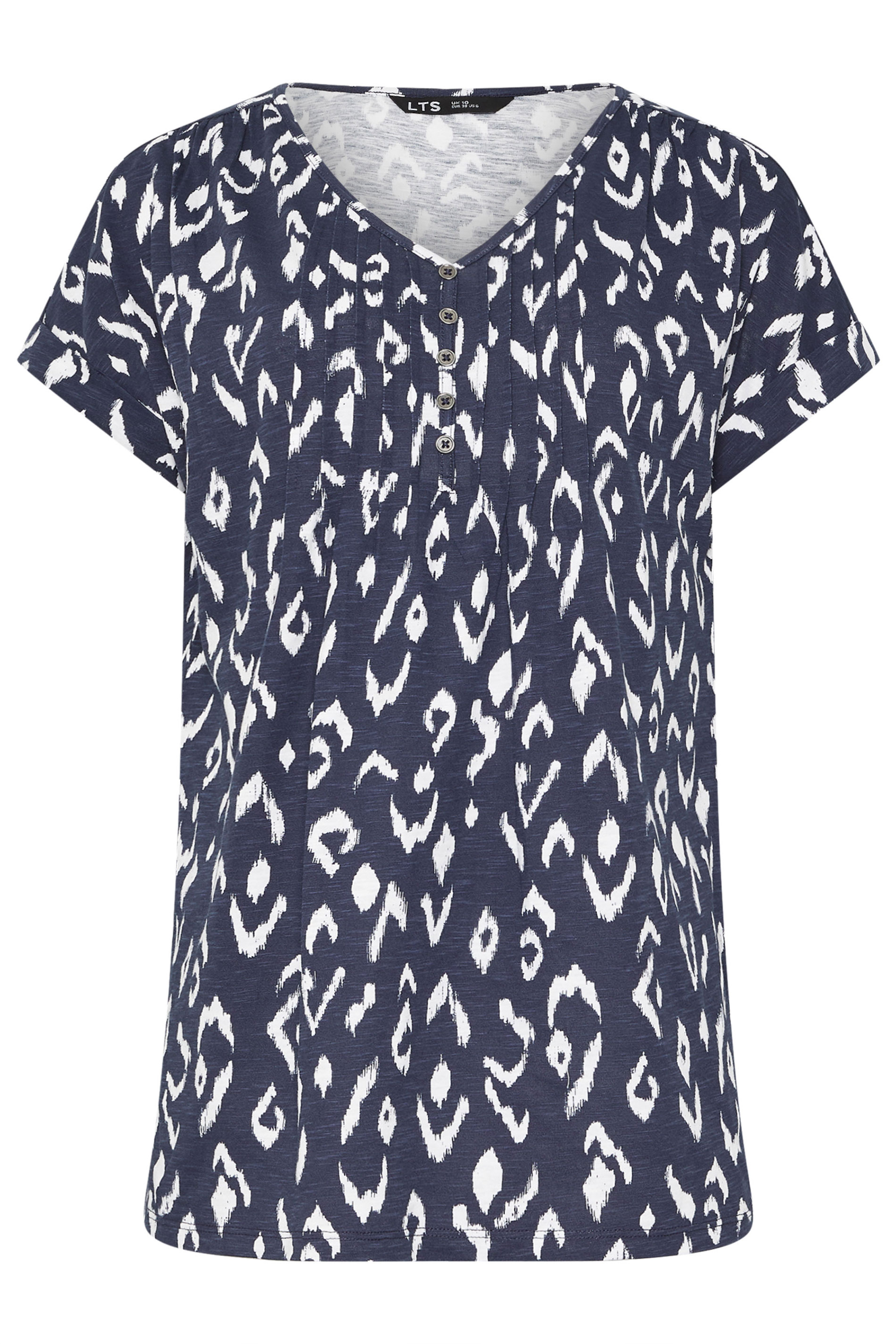 LTS Tall 2 PACK Navy Blue & White Abstract Cotton Henley Tops | Long Tall Sally 8