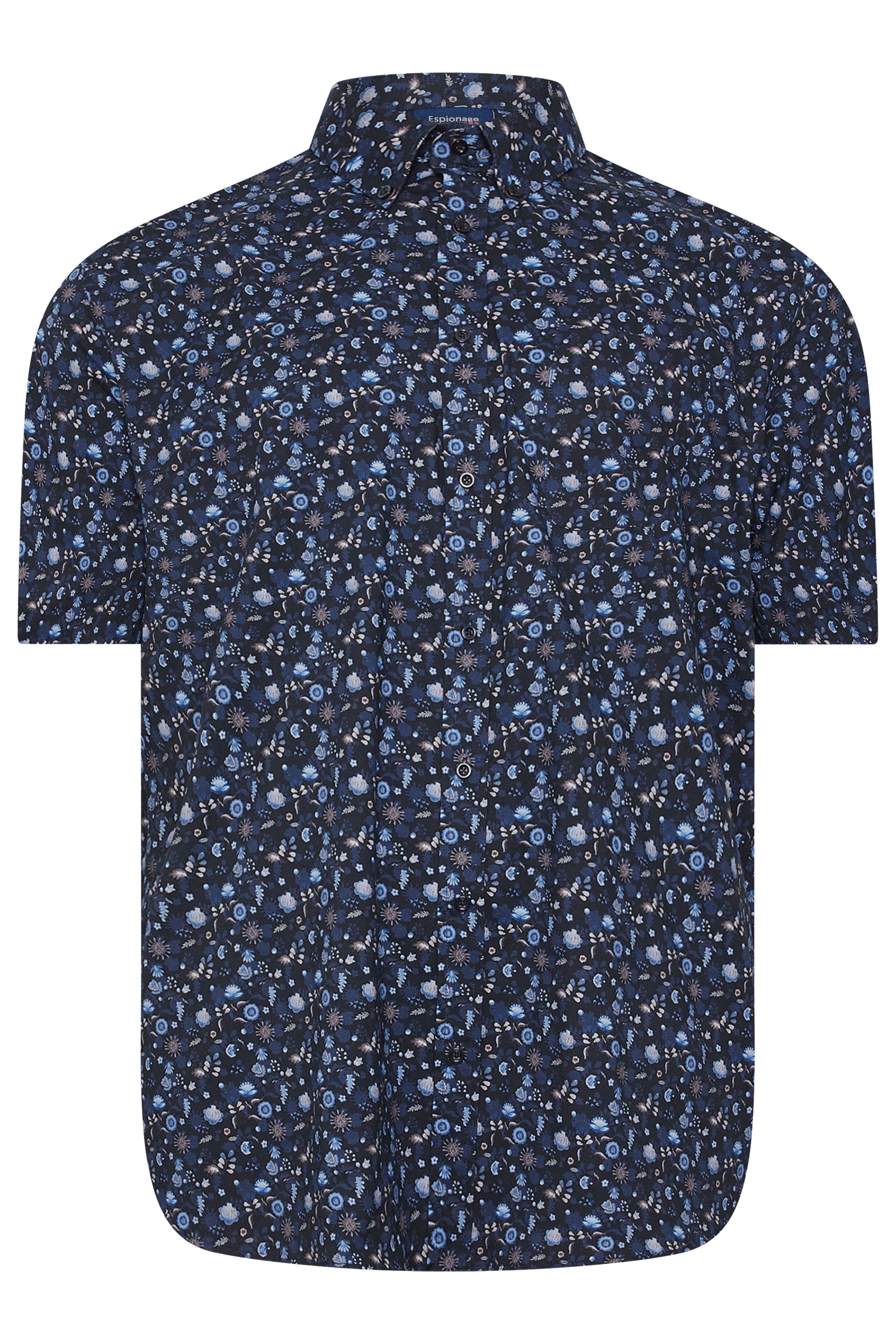 ESPIONAGE Big & Tall Navy Blue Floral Print Stretch Shirt | BadRhino 3