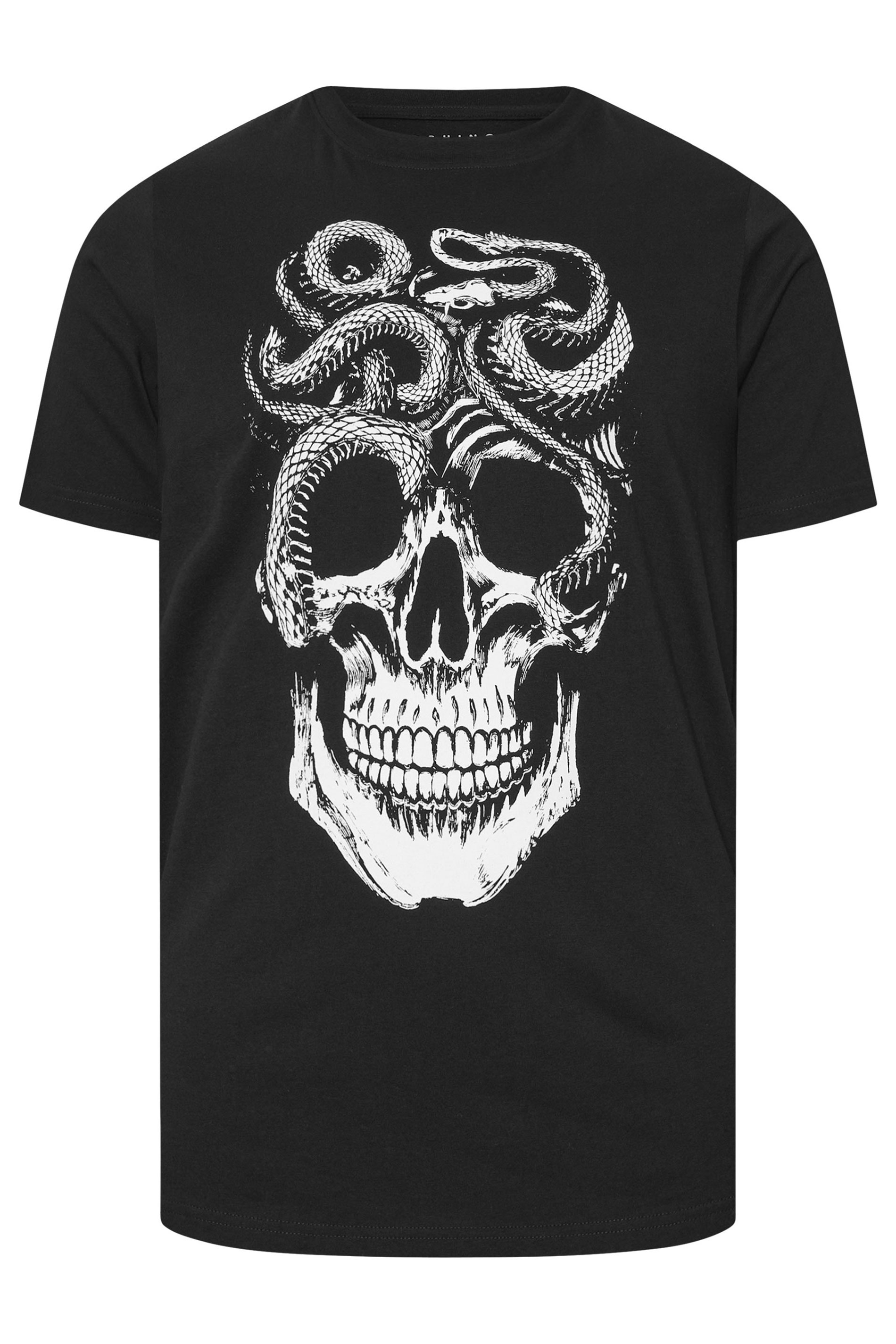 BadRhino Big & Tall Black Skull & Snake Print Graphic T-Shirt 5