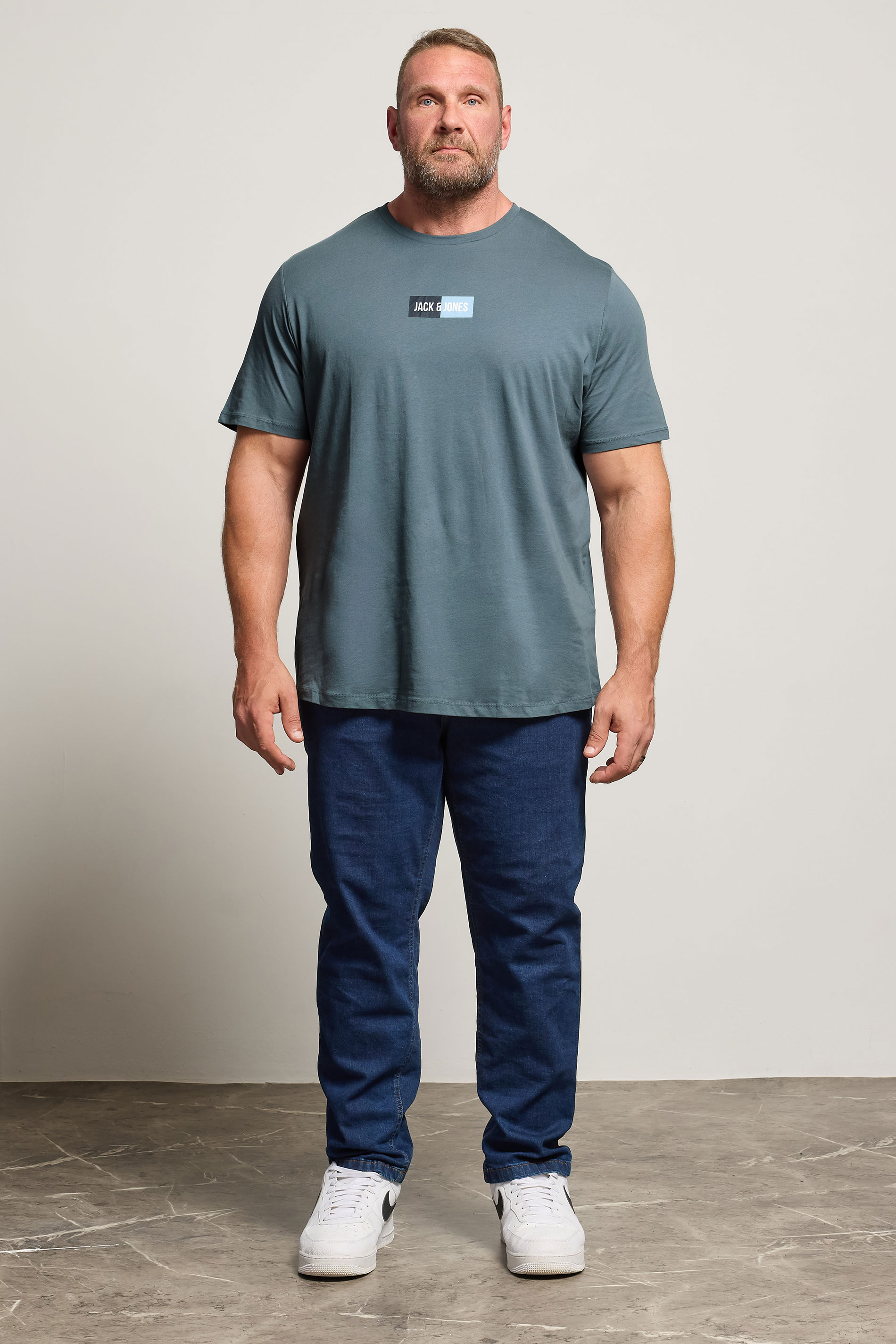 JACK & JONES Big & Tall Stormy Blue Pan T-Shirt | BadRhino 2