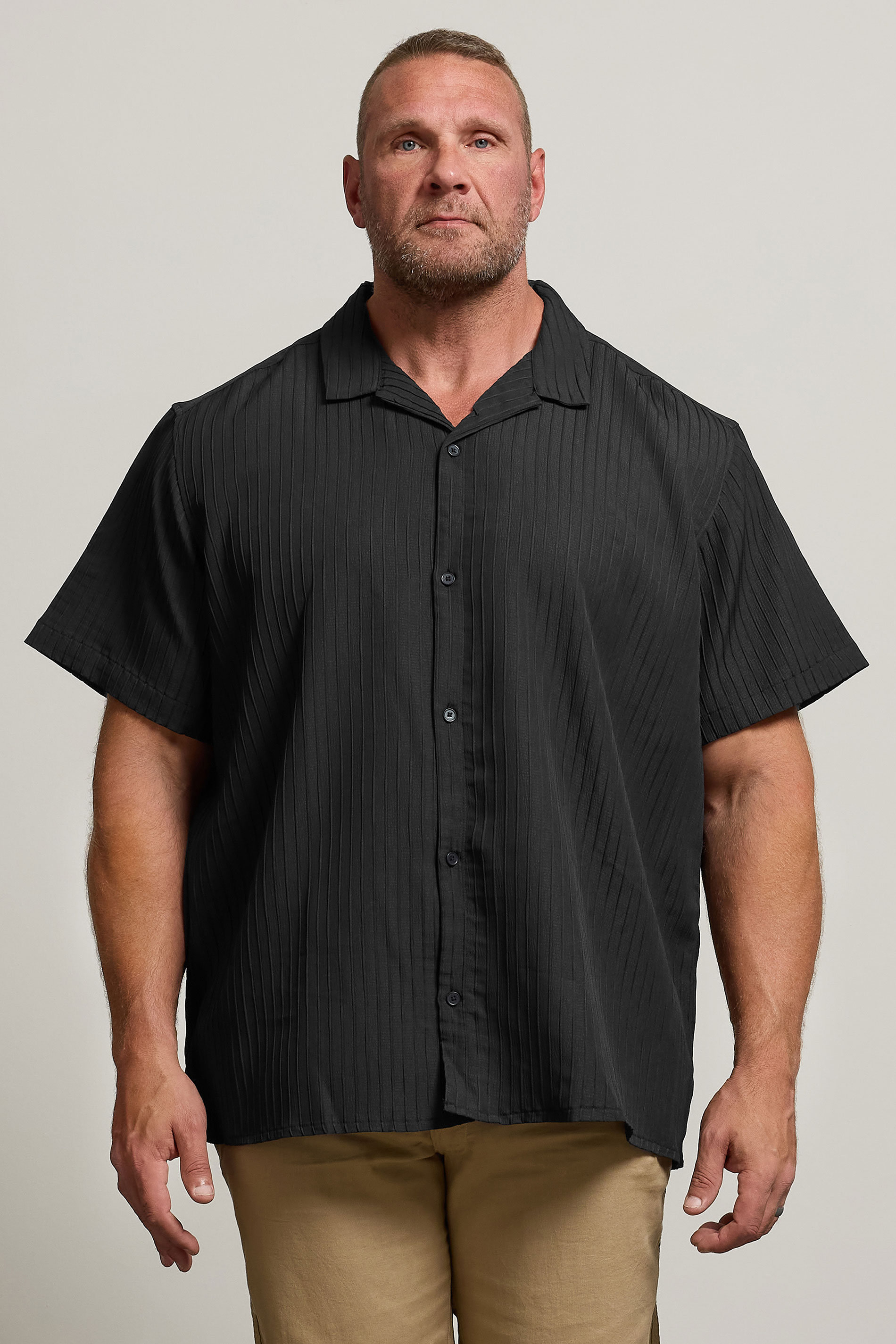 JACK & JONES Big & Tall Black Stripe Texture Resort Shirt | BadRhino 1